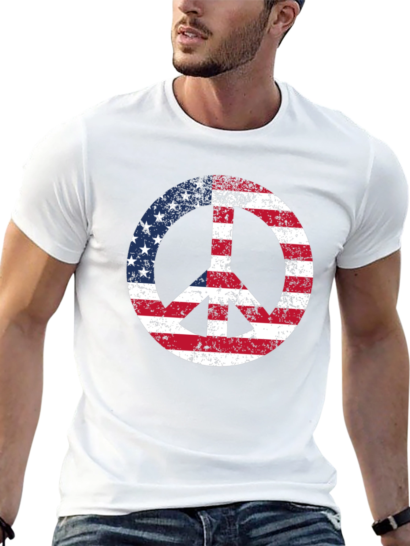 USA Flag Peace Sign Graphic T-Shirt