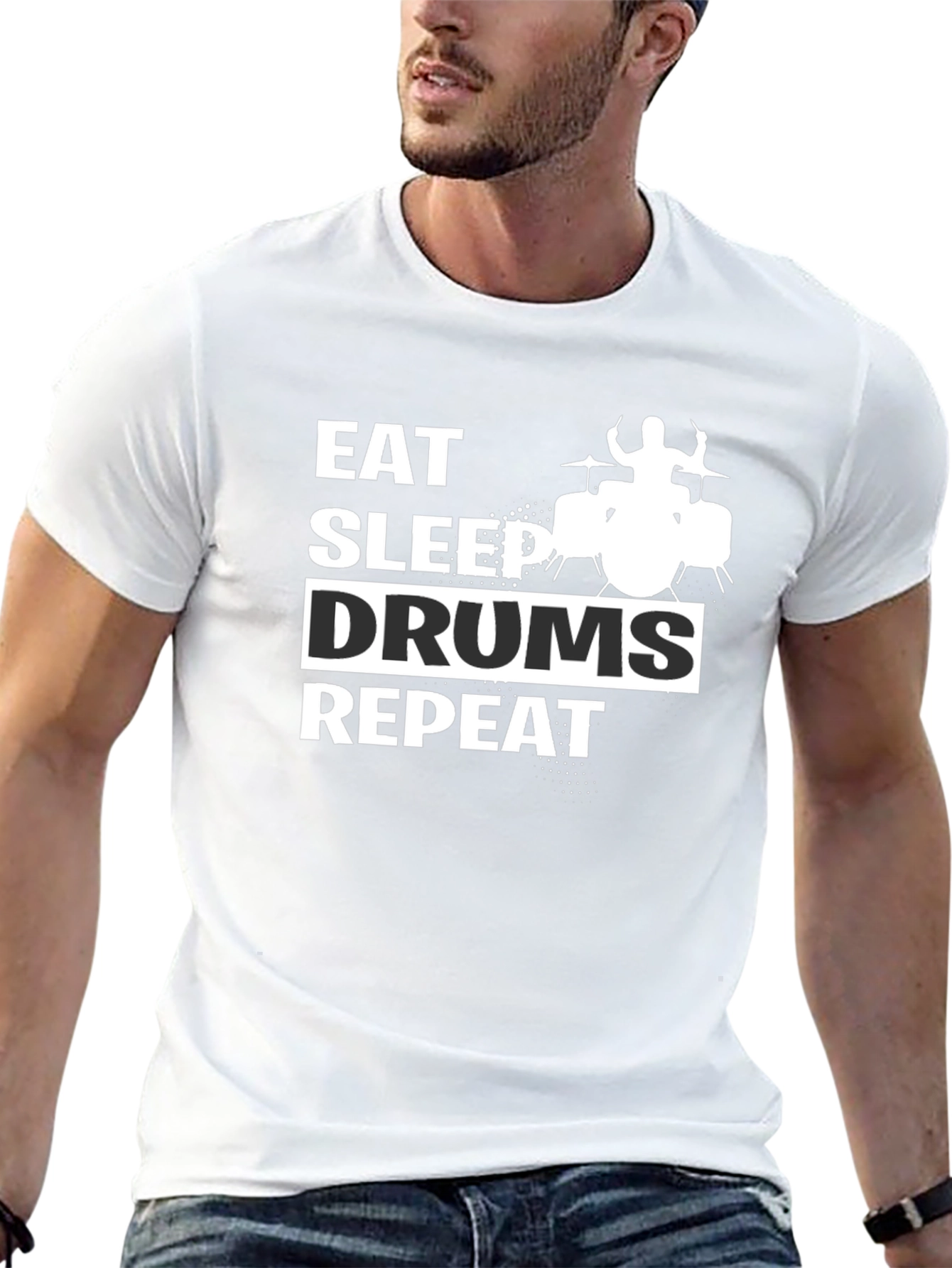 Eat Sleep Drums Repeat Black Graphic Tee