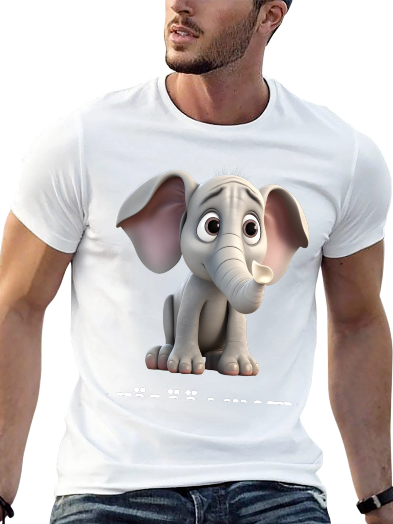 Cute Cartoon Elephant Graphic Black T-Shirt