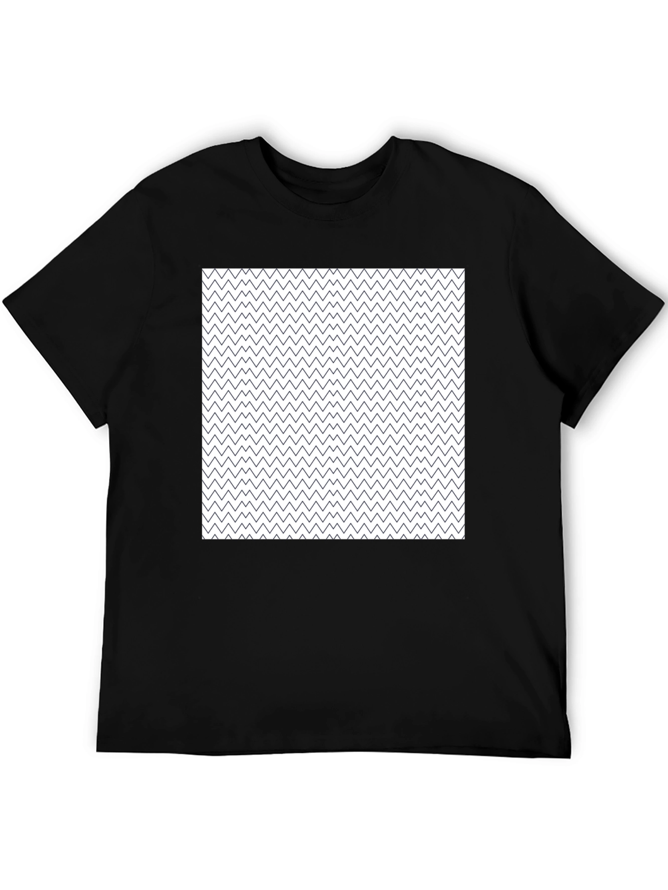 Mens Black Crew Neck Tee with Zigzag Pattern