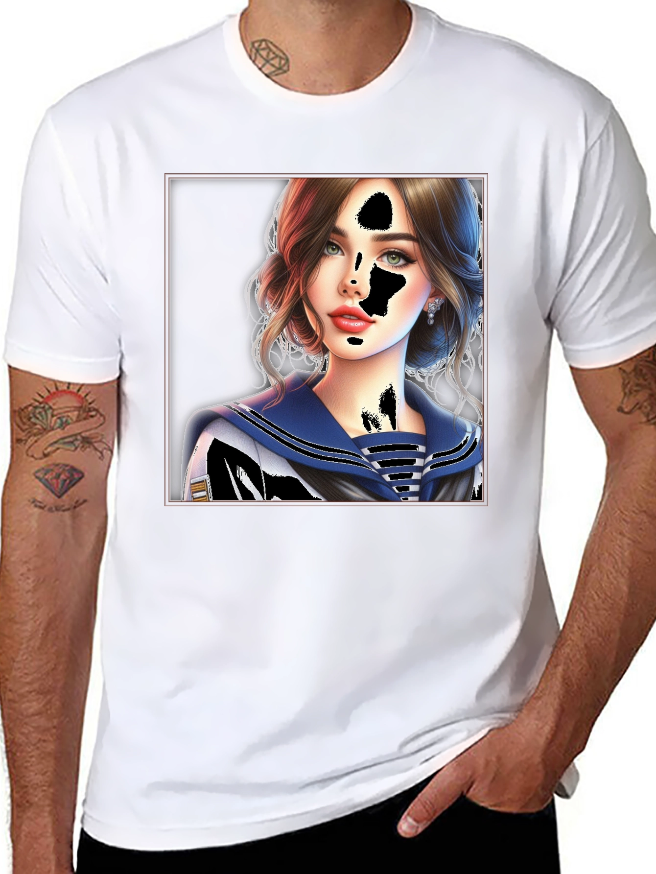 Sailor Girl Graphic Print Black T-Shirt