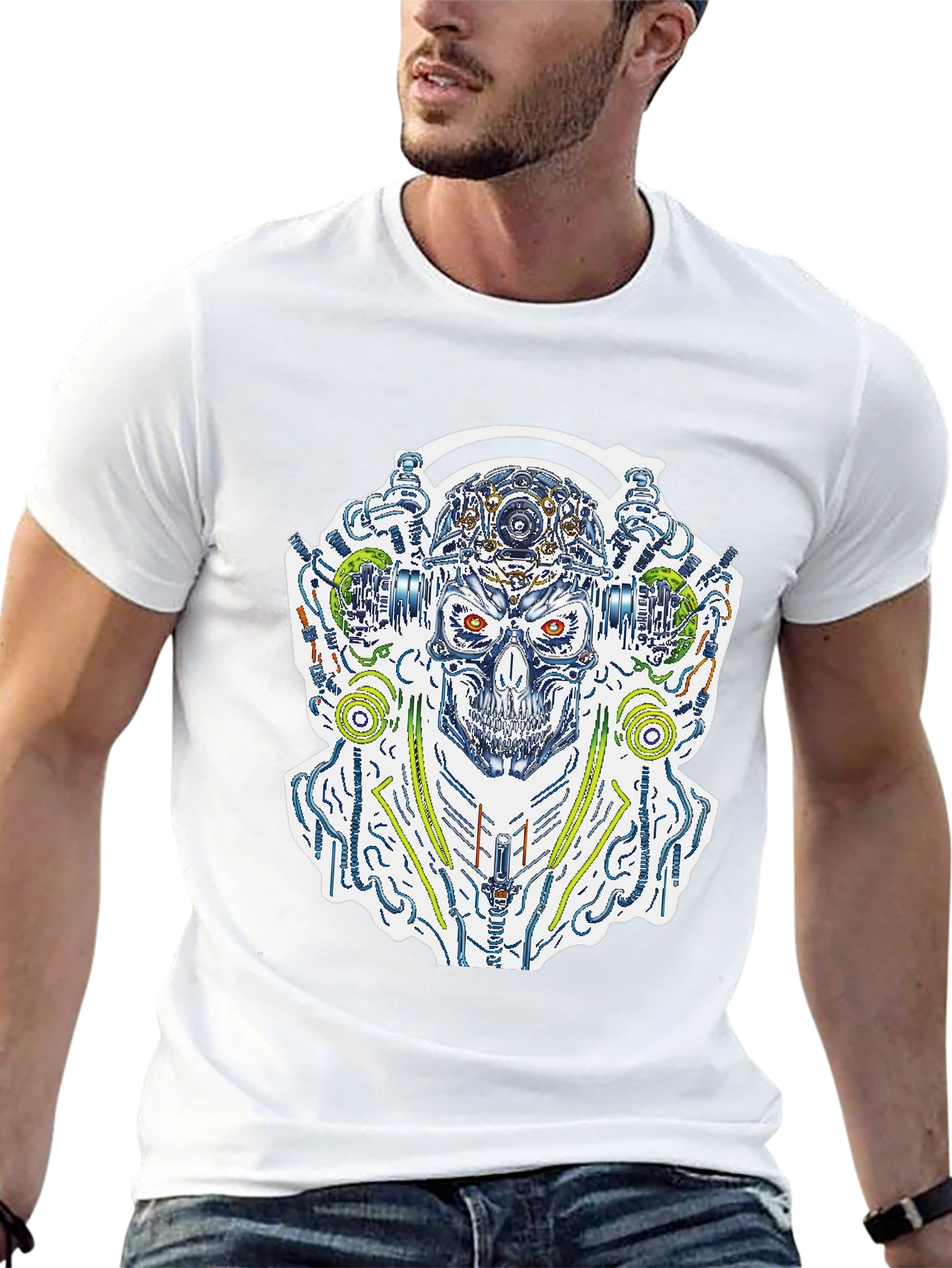 Cyberpunk Skull Graphic Tee - Black