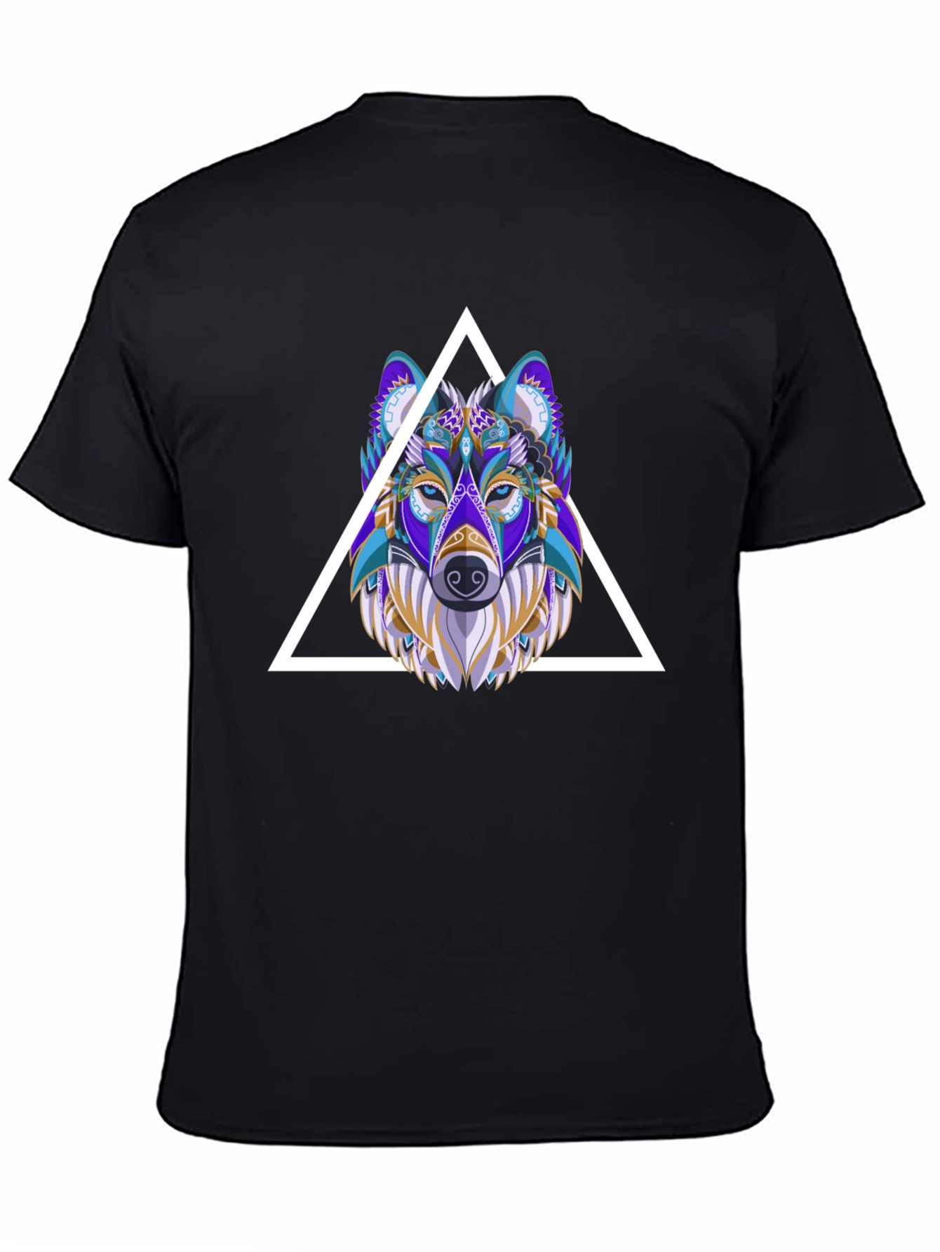 Wolf Graphic Tee - Geometric Style Black T-Shirt