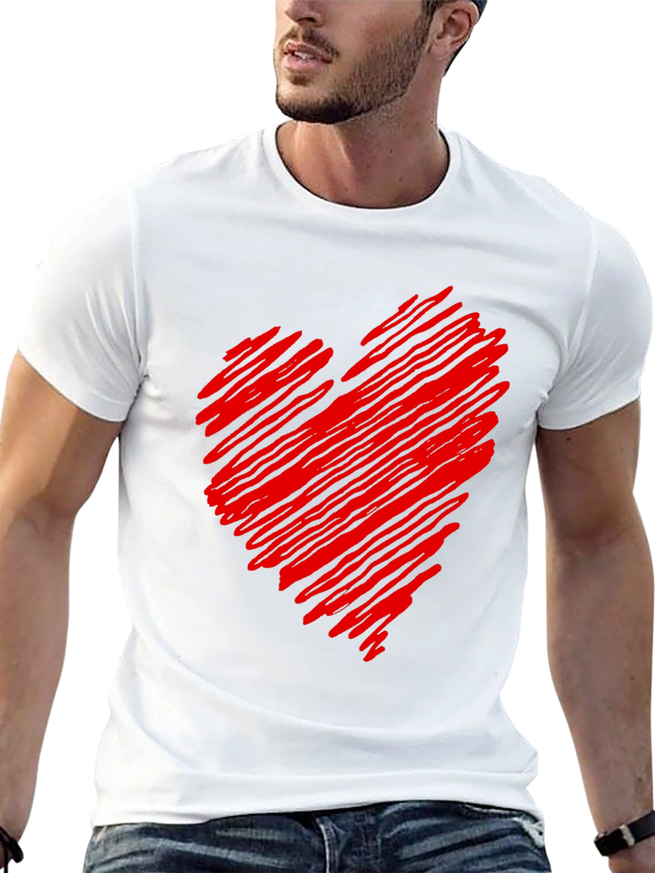 Red Scribbled Heart Black T-Shirt