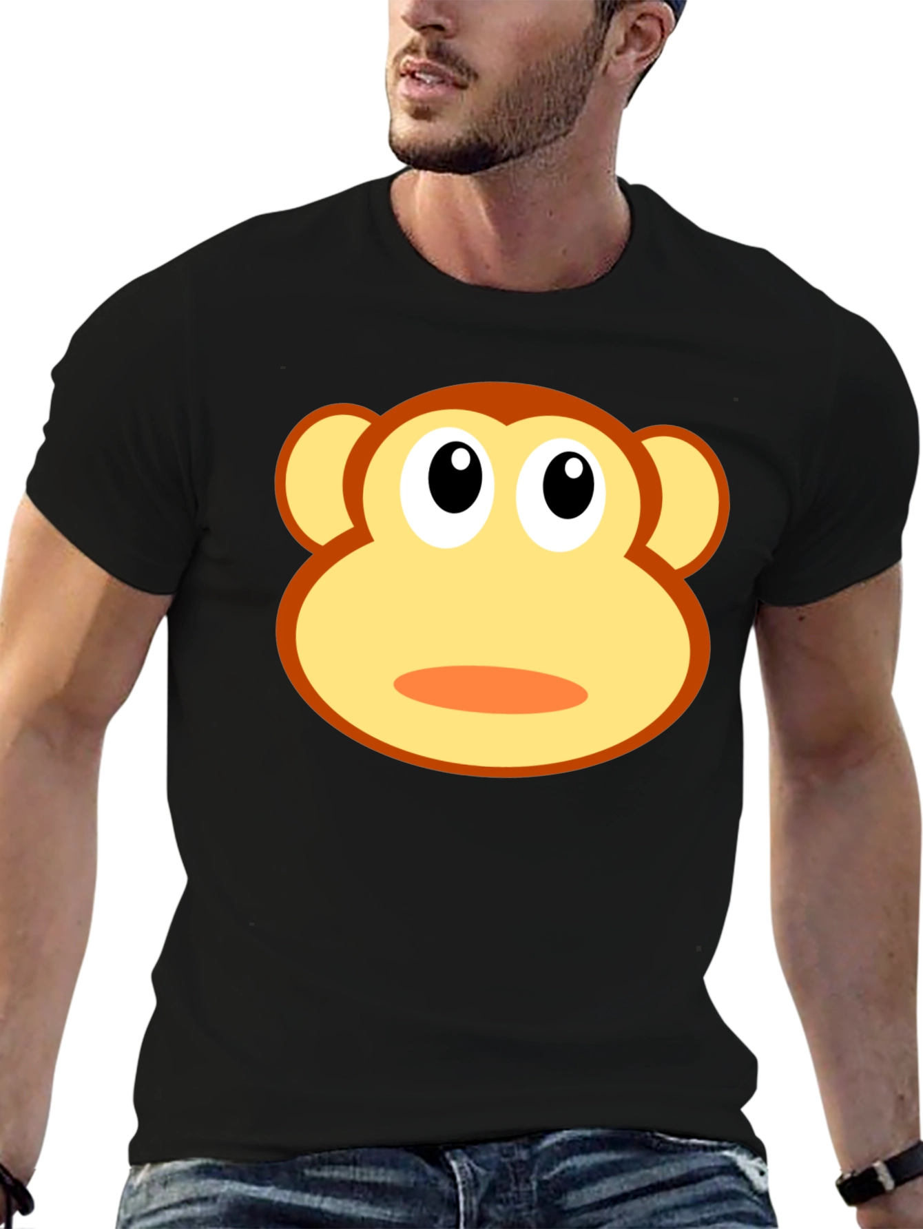 Funny Monkey Face Graphic T-Shirt - Black