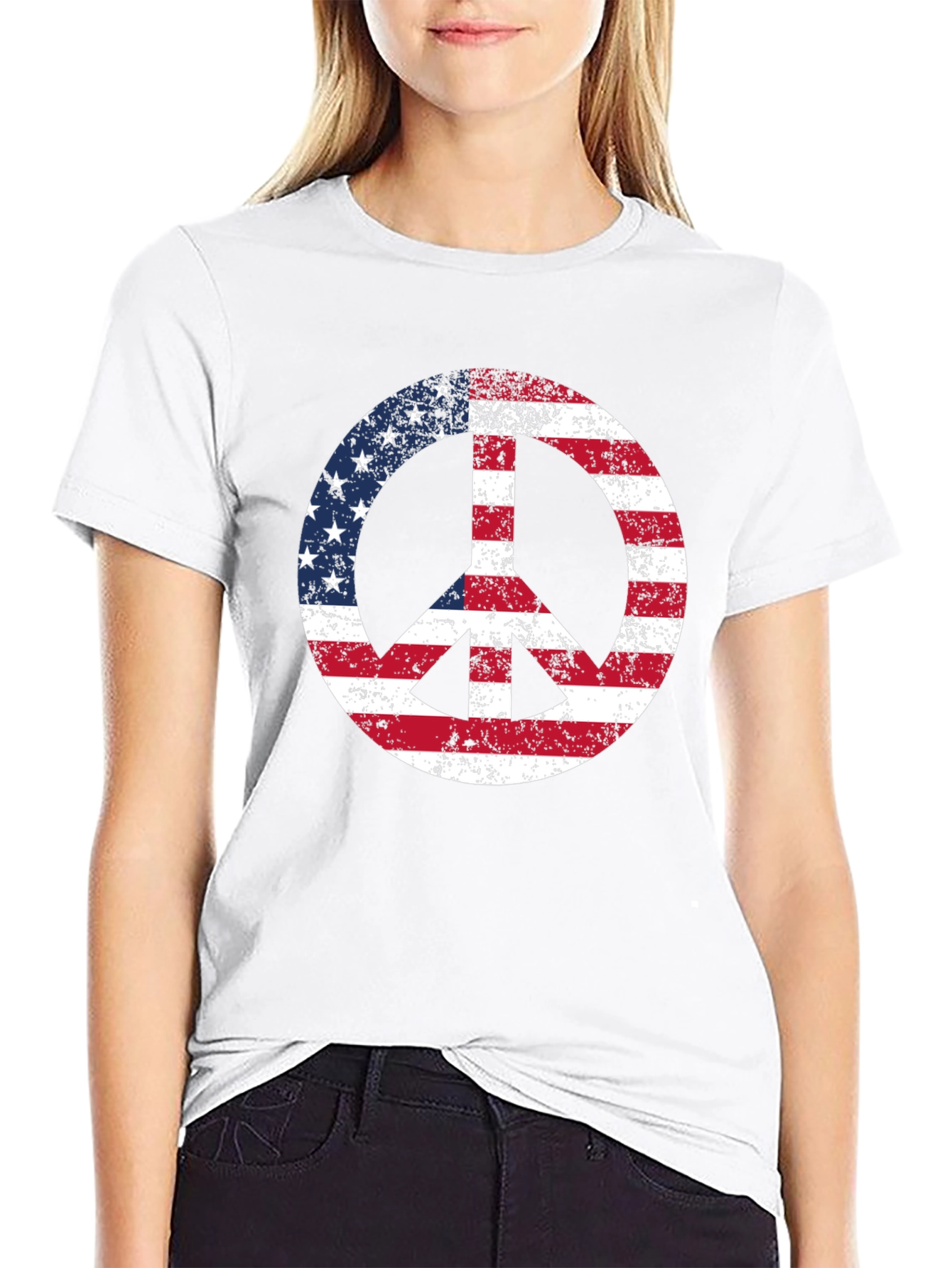USA Flag Peace Sign Graphic T-Shirt