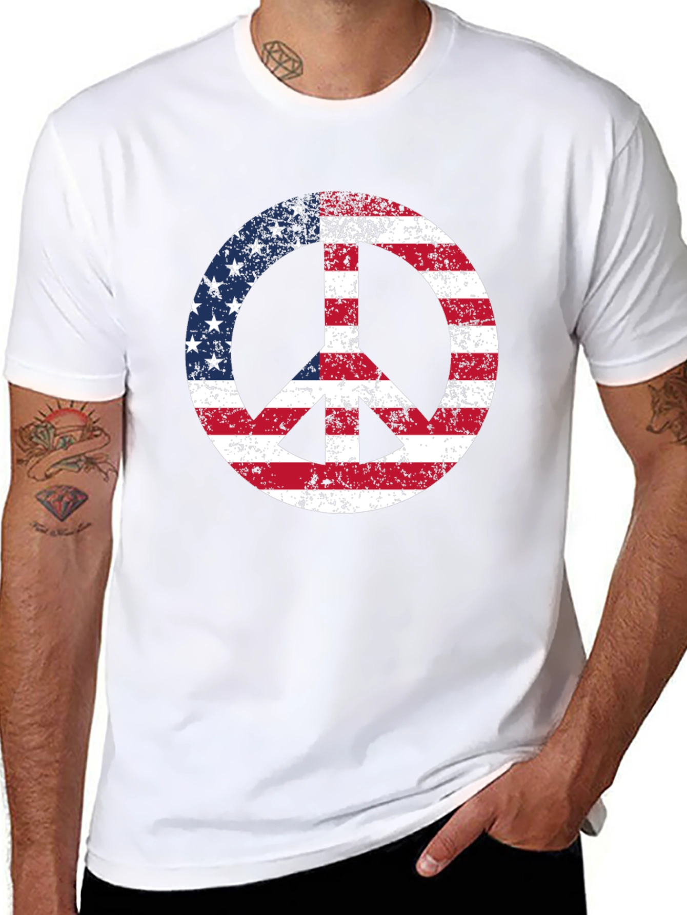 USA Flag Peace Sign Graphic T-Shirt