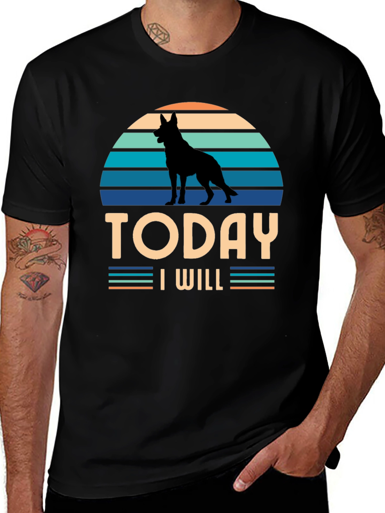 Dog Silhouette Retro T-Shirt - Today I Will