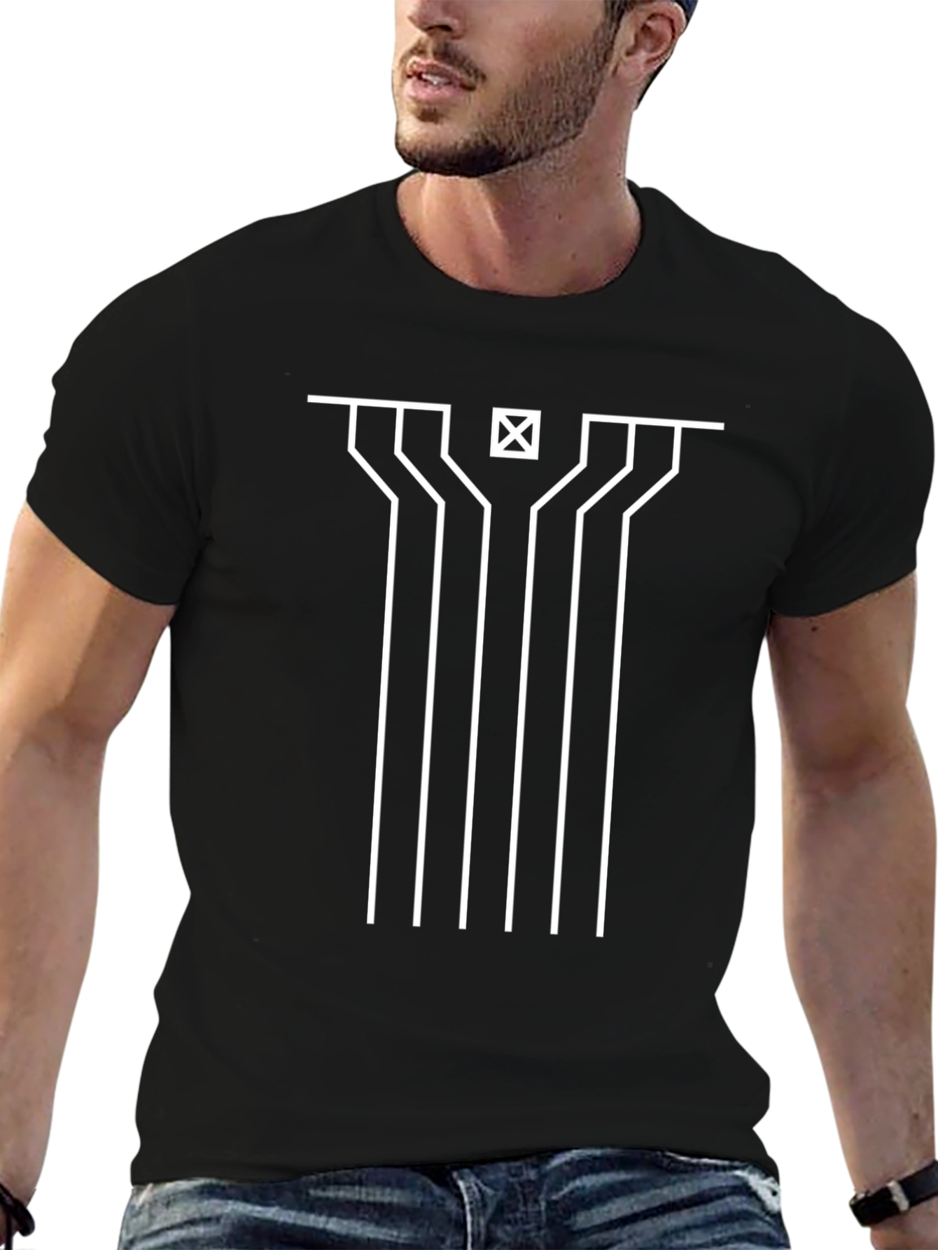 Geometric Graphic Tee - Minimalist Black T-Shirt