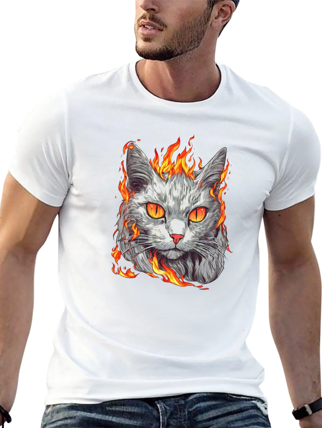 Fiery Cat Graphic T-Shirt