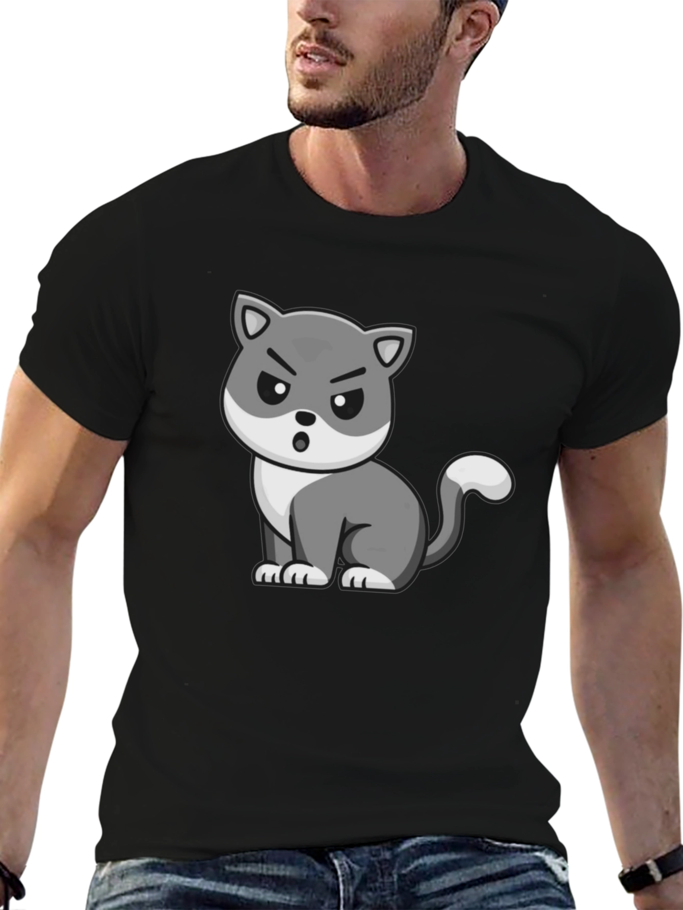 Grumpy Cat Cartoon Graphic Black T-Shirt