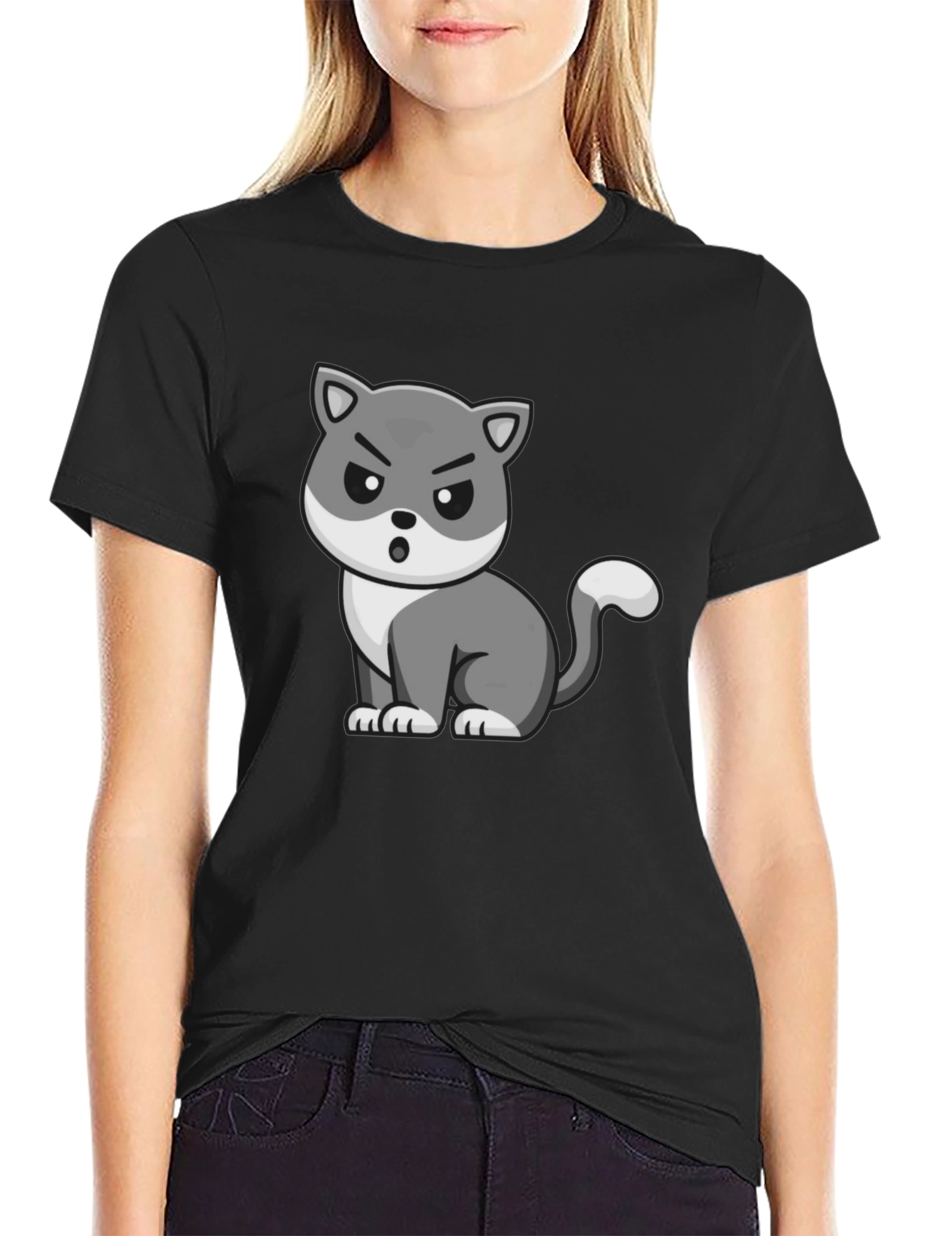 Grumpy Cat Cartoon Graphic Black T-Shirt