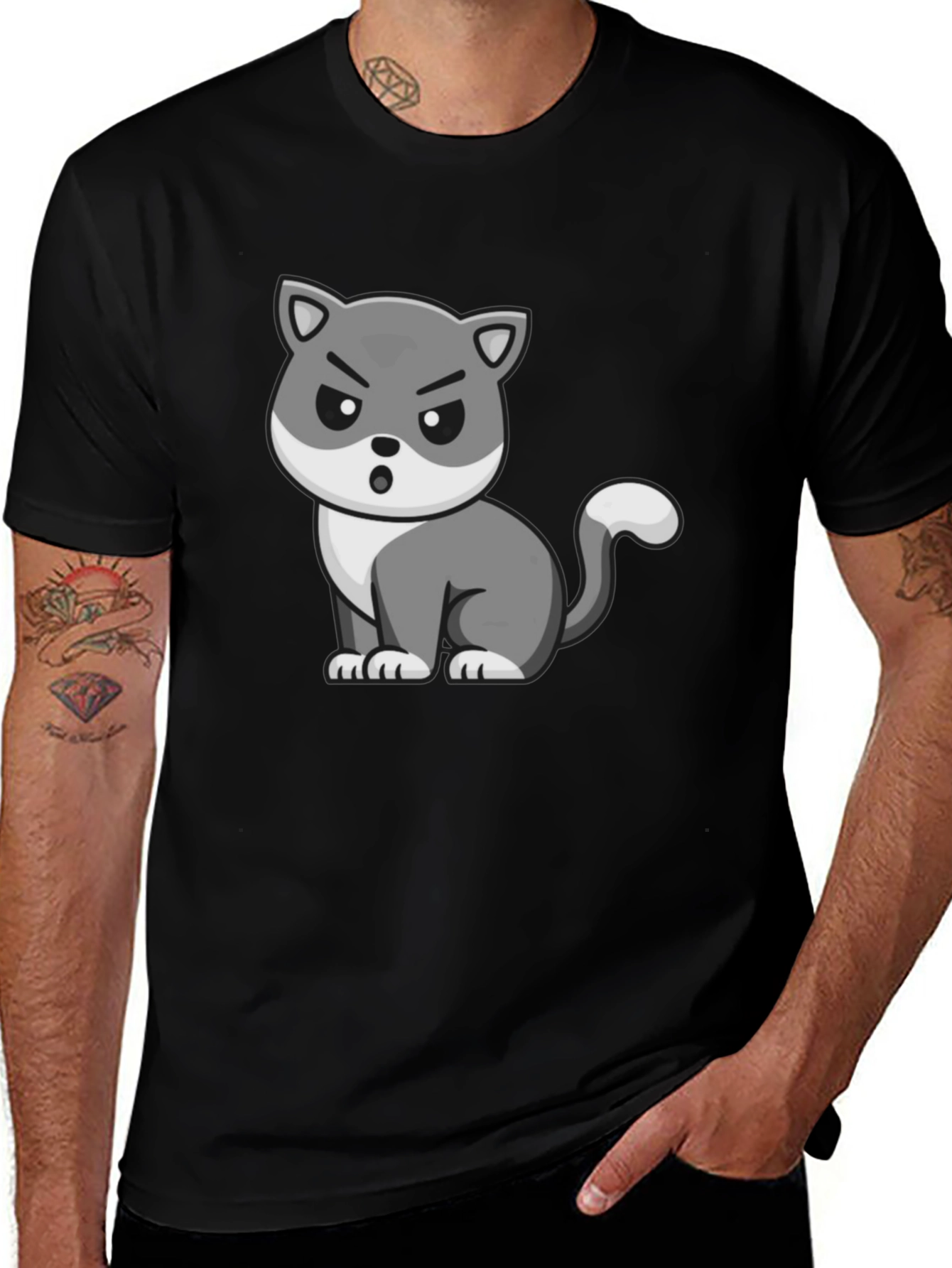 Grumpy Cat Cartoon Graphic Black T-Shirt