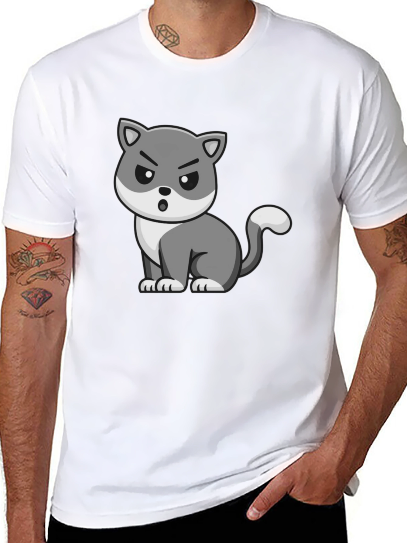 Grumpy Cat Cartoon Graphic Black T-Shirt