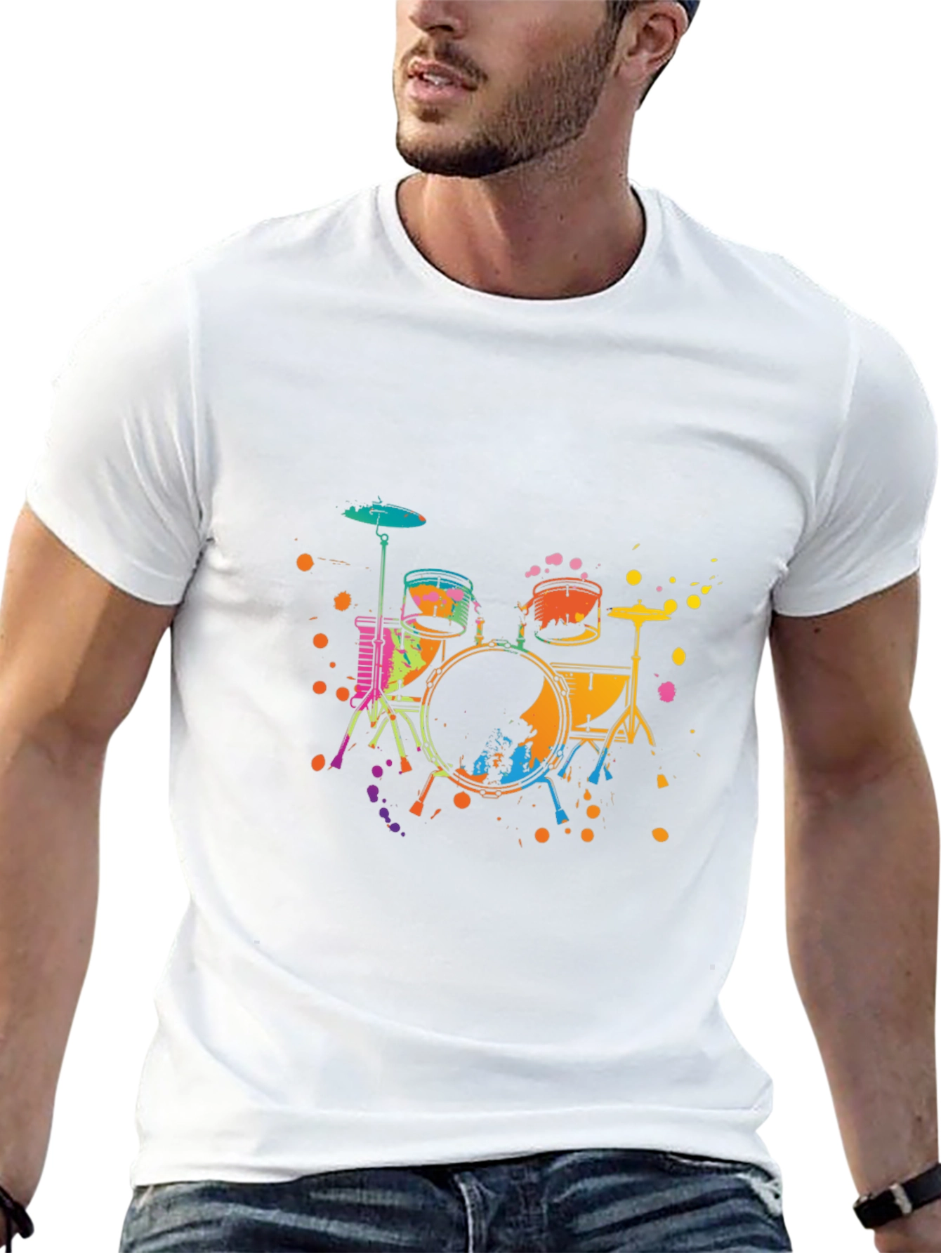 Vibrant Drums Graphic Tee - Black Cotton T-Shirt