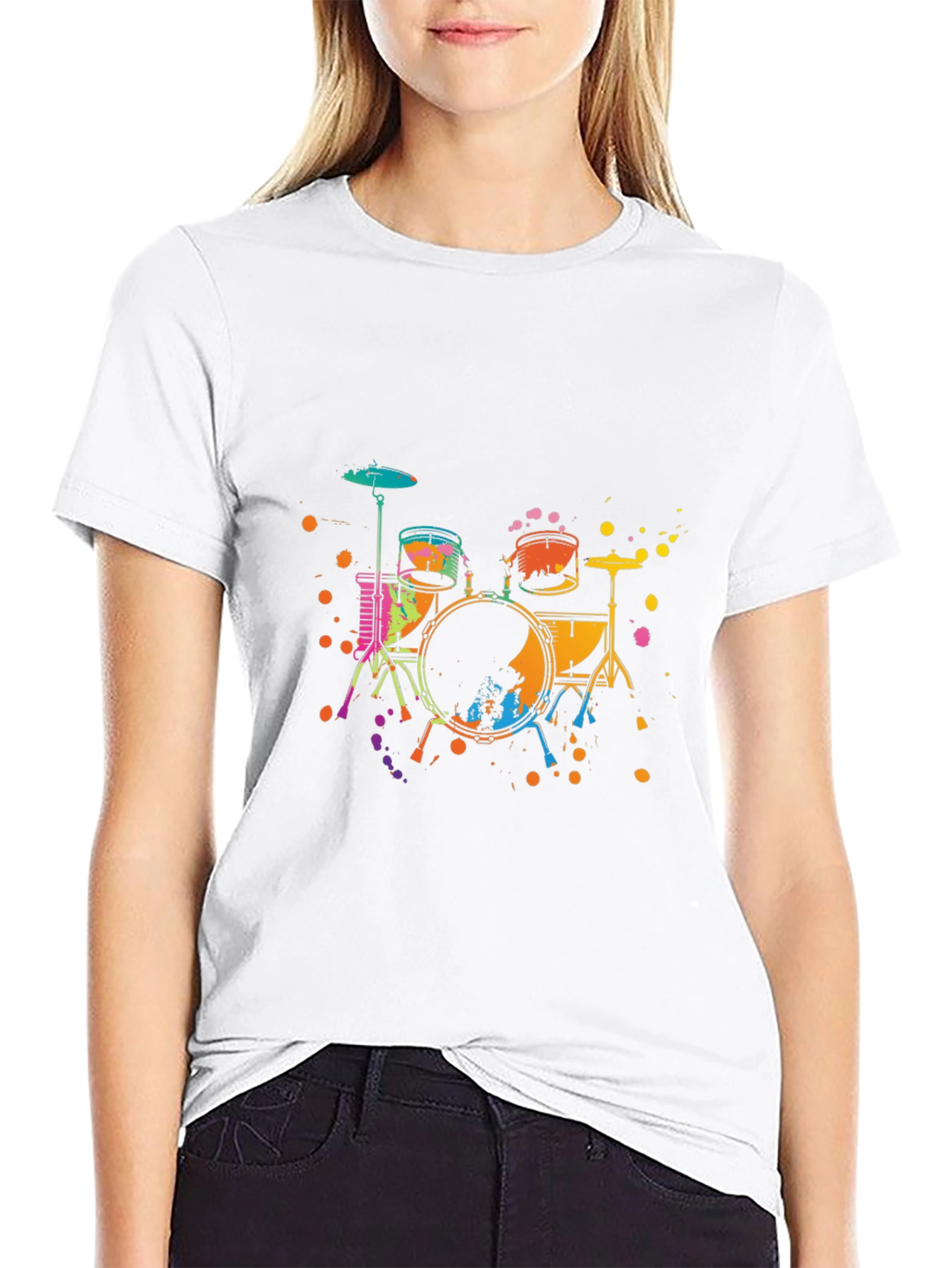 Vibrant Drums Graphic Tee - Black Cotton T-Shirt