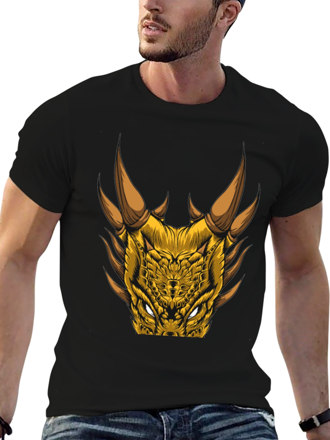 Dragon Head Graphic Tee - Black Cotton Blend