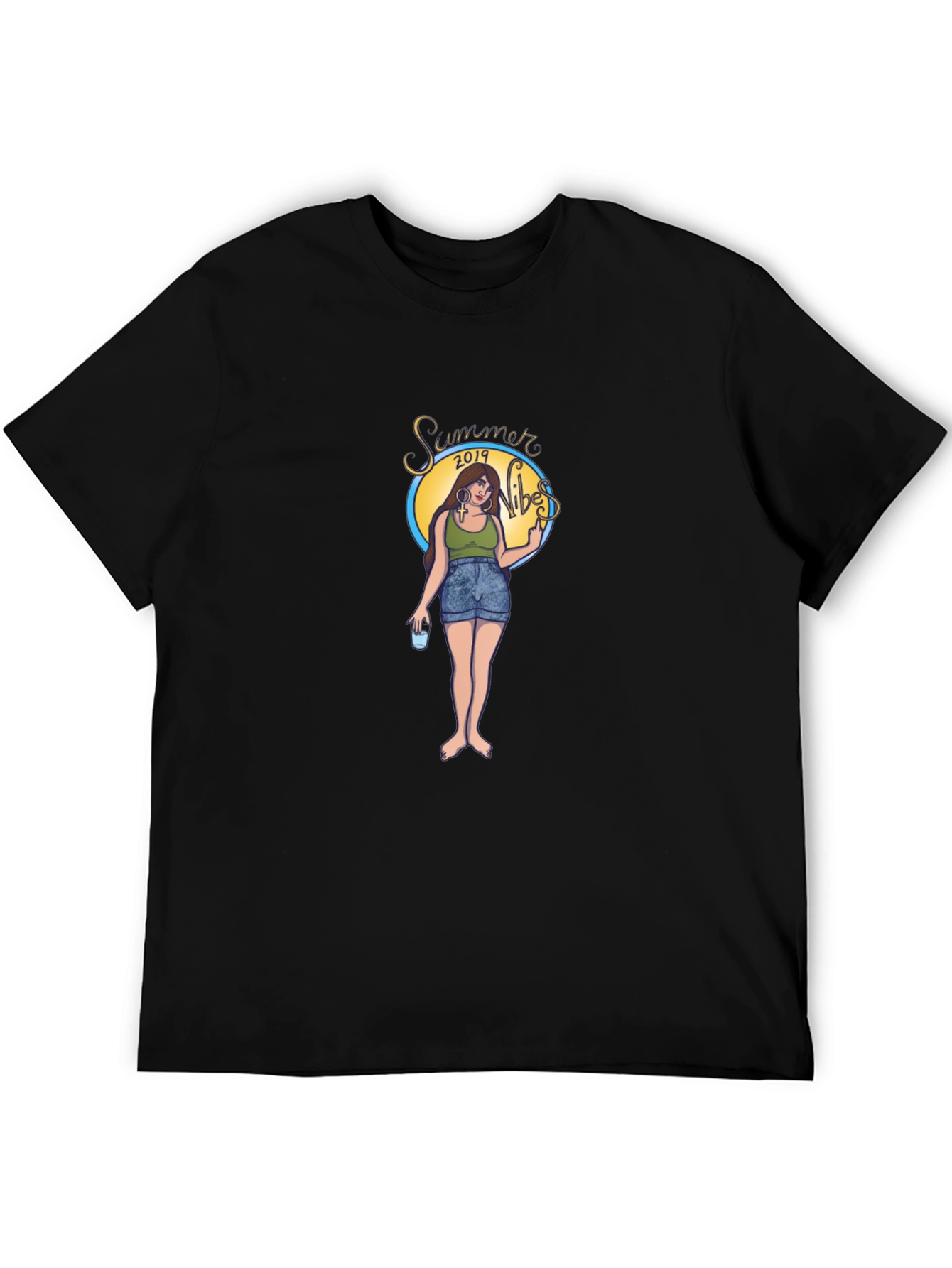 Summer Vibes Graphic Tee - Black Cotton T-Shirt