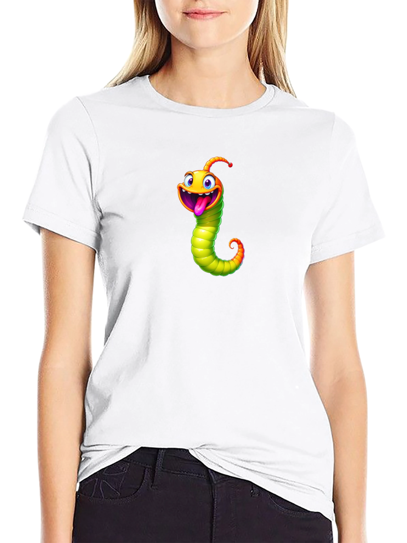 Funny Cartoon Worm Graphic T-Shirt