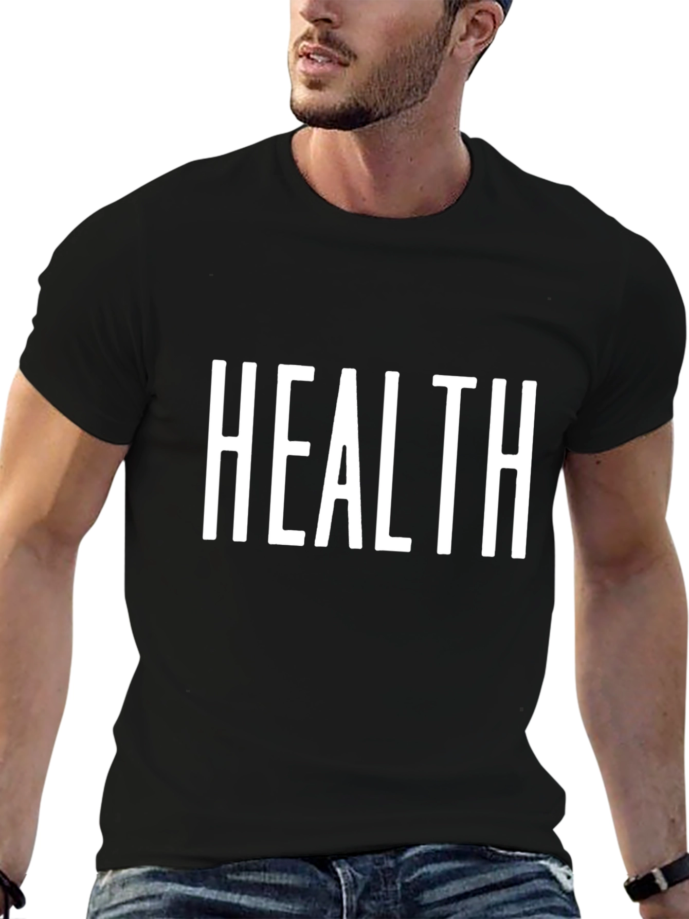 Health Graphic Tee - Mens Black Cotton Blend T-Shirt