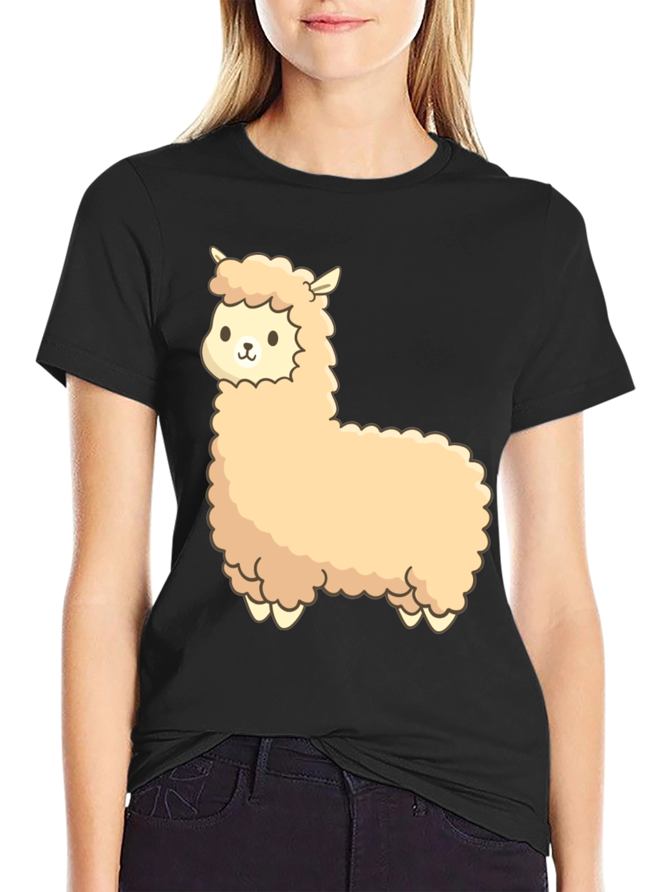 Cute Alpaca Graphic Black T-Shirt