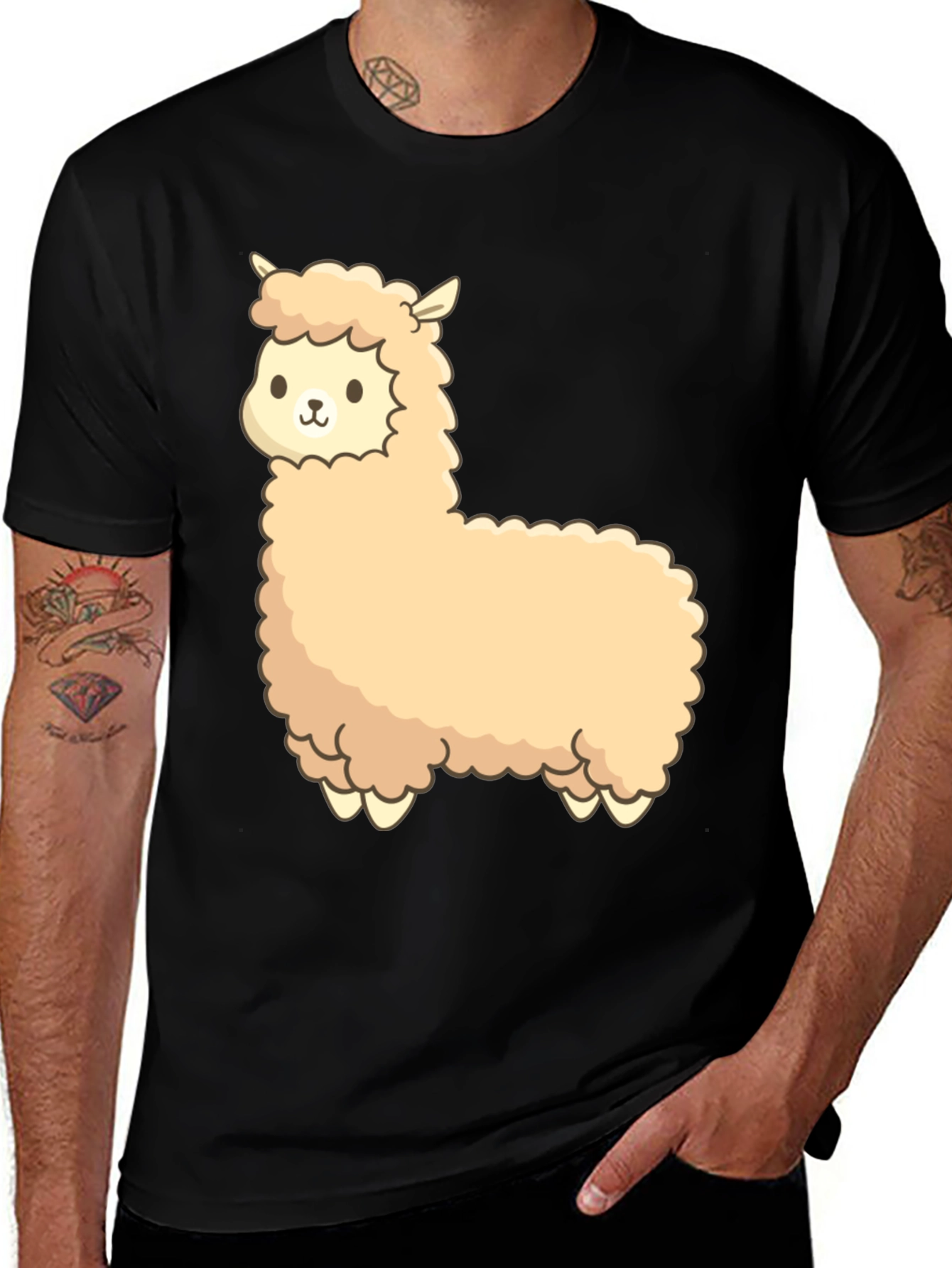 Cute Alpaca Graphic Black T-Shirt