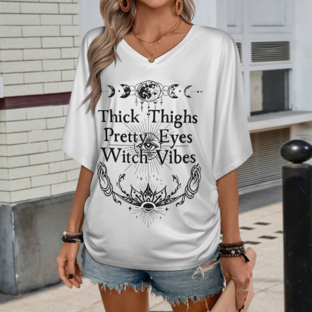 Thick Thighs Pretty Eyes Witch Vibes Graphic Tee – Gothic Moon Phase Aesthetic Shirt(z434)