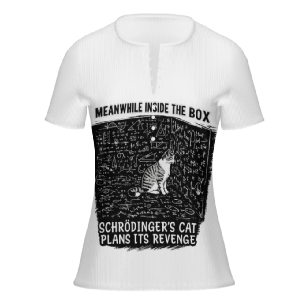 Schrödinger’s Cat Revenge Graphic Tee – Funny Science Nerd Quantum Physics Shirt for Women(z454)