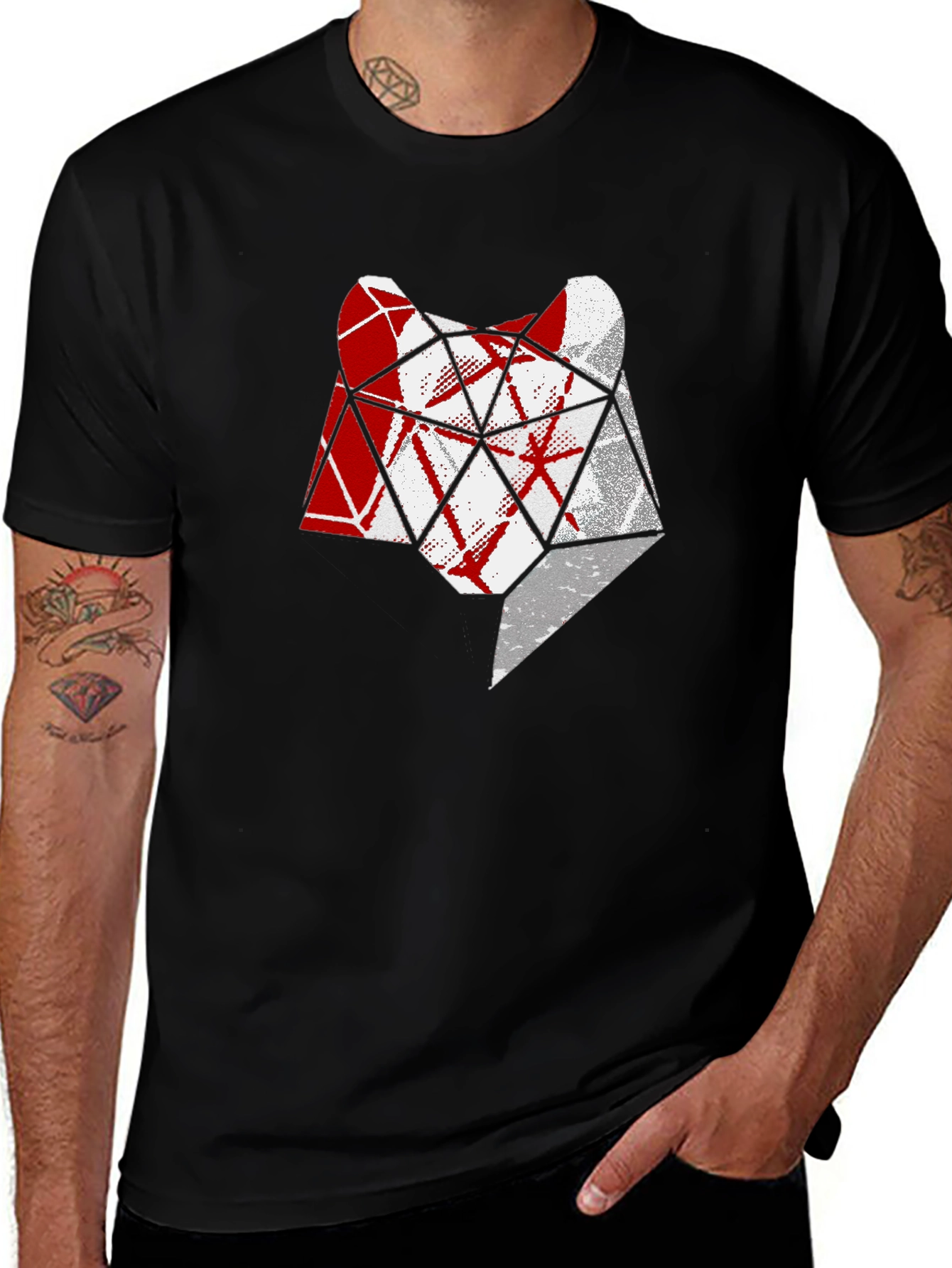 Geometric Wolf Head T-Shirt - Modern Graphic Tee