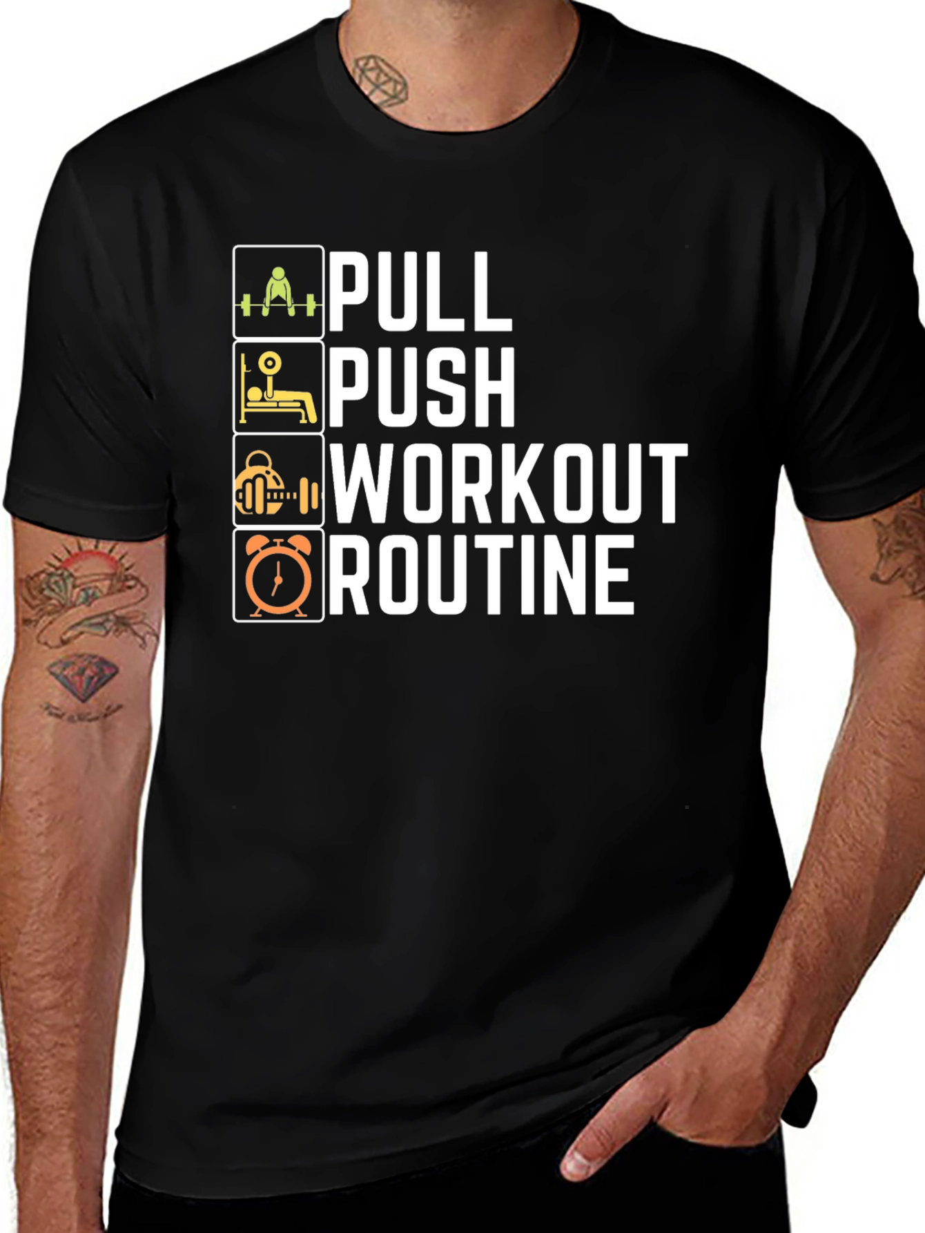 Pull Push Workout Routine Mens T-Shirt - Black