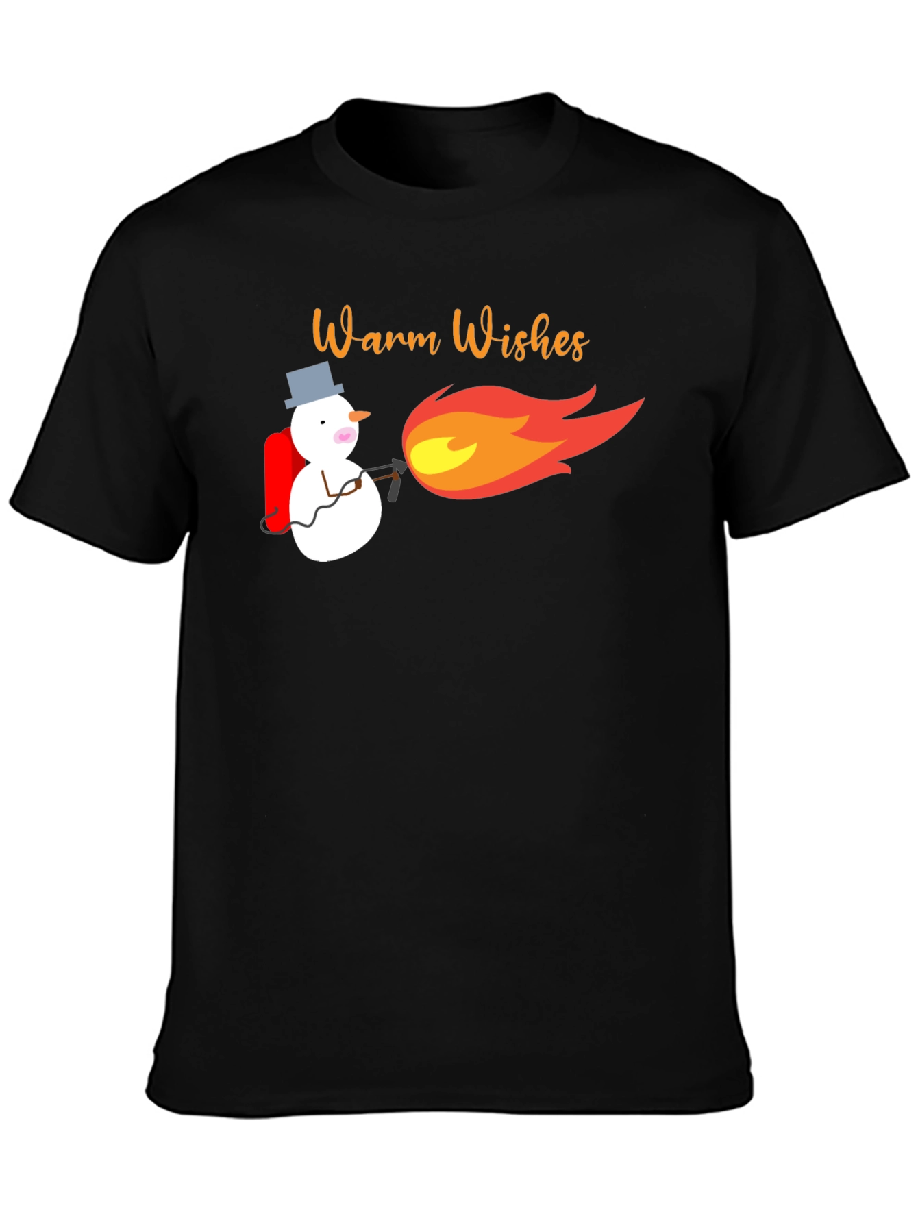 Warm Wishes Snowman Blowtorch Black T-Shirt