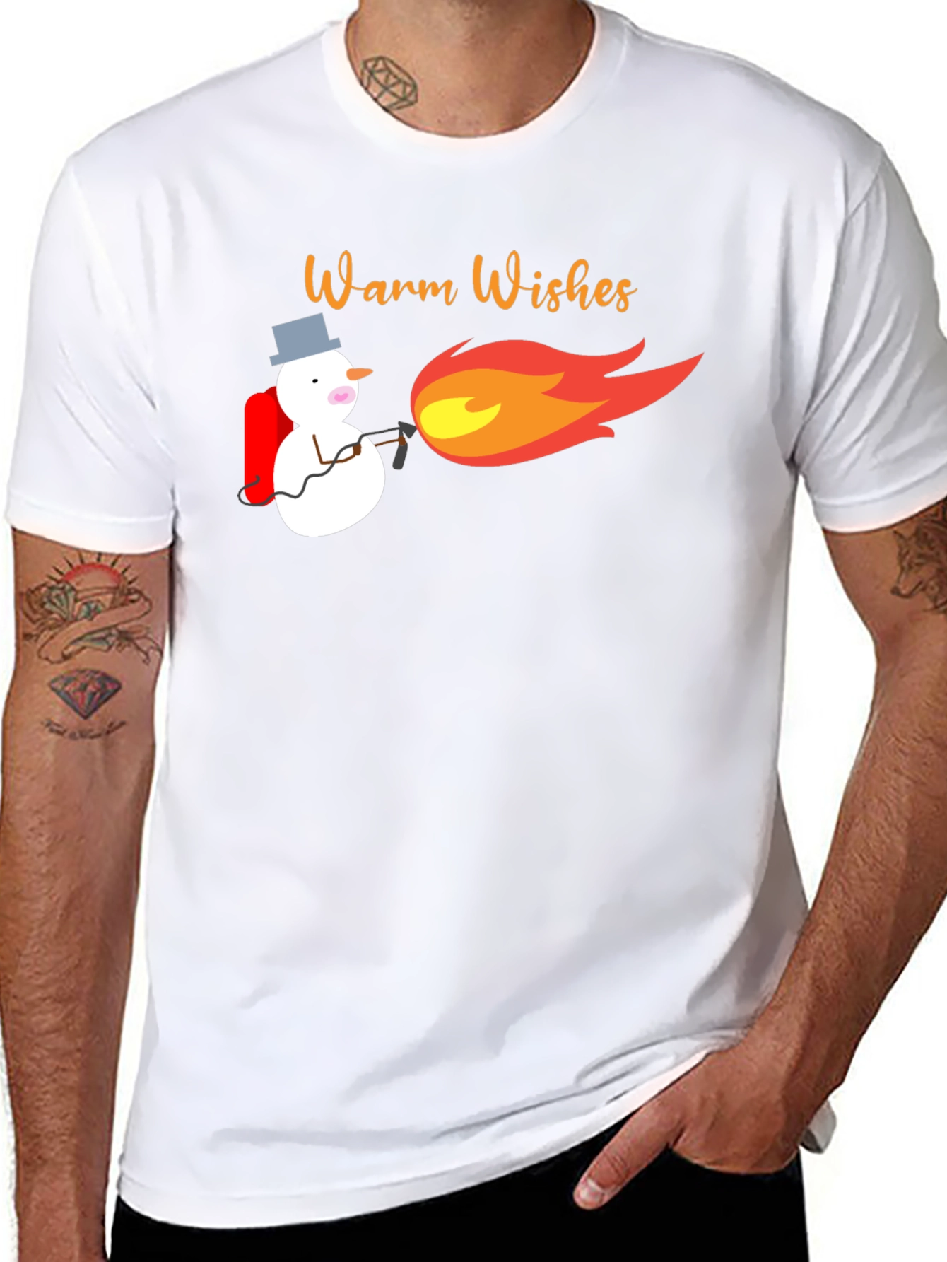 Warm Wishes Snowman Blowtorch Black T-Shirt