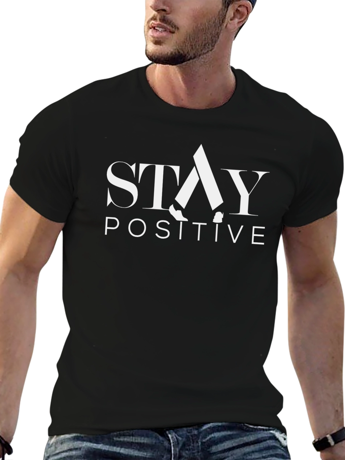Stay Positive Graphic Tee - Black Cotton T-Shirt