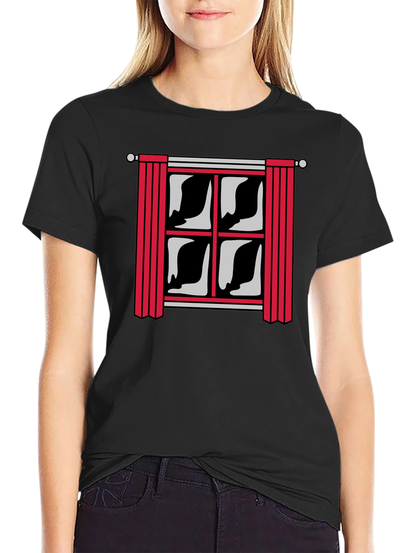 Window Graphic Print Mens Black T-Shirt