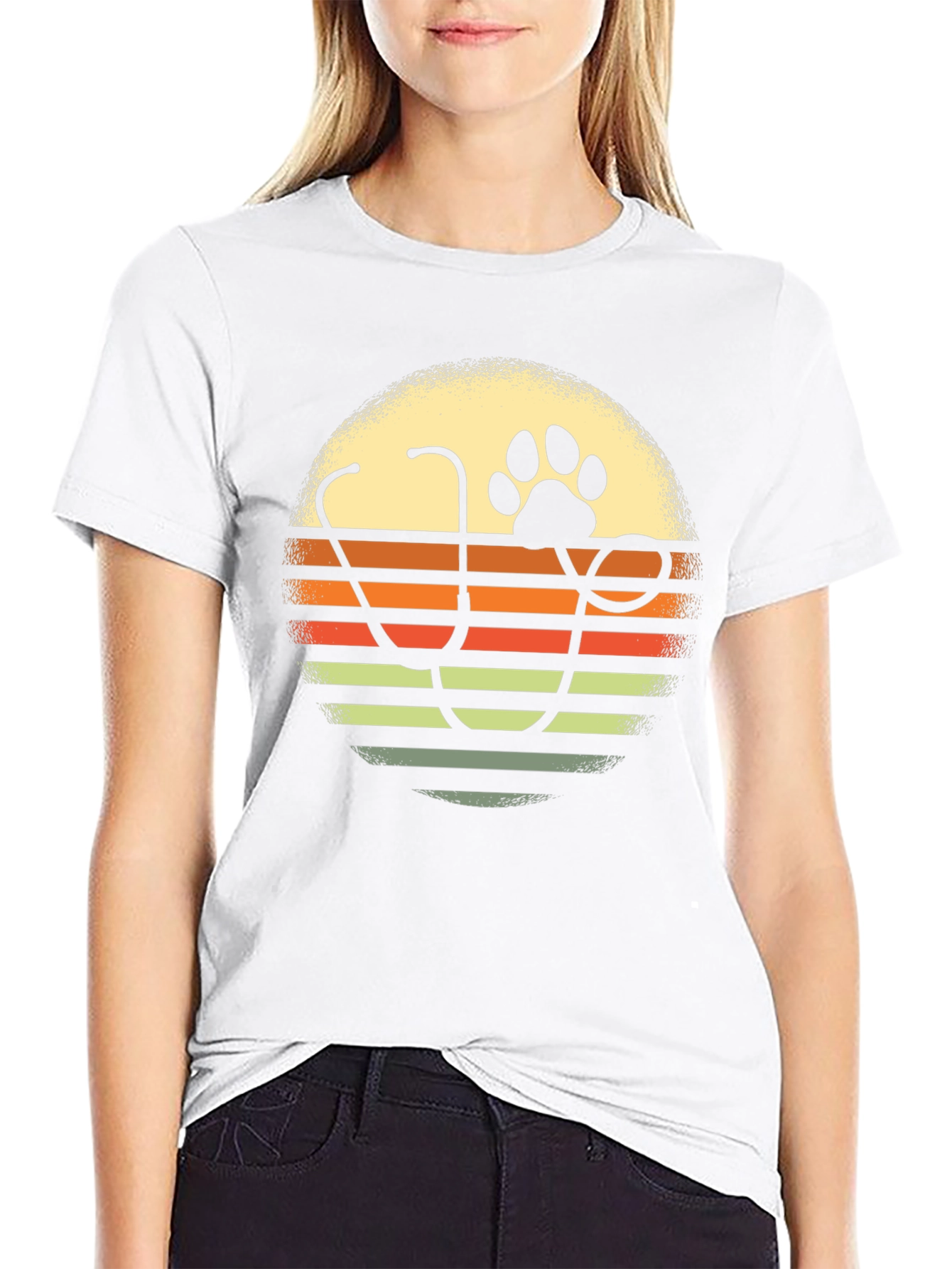 Veterinarian Paw Print Sunset Graphic T-Shirt