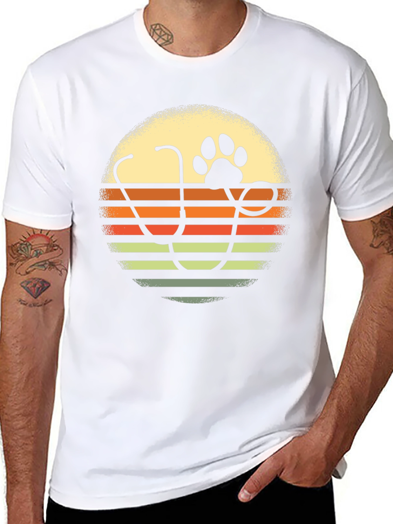 Veterinarian Paw Print Sunset Graphic T-Shirt