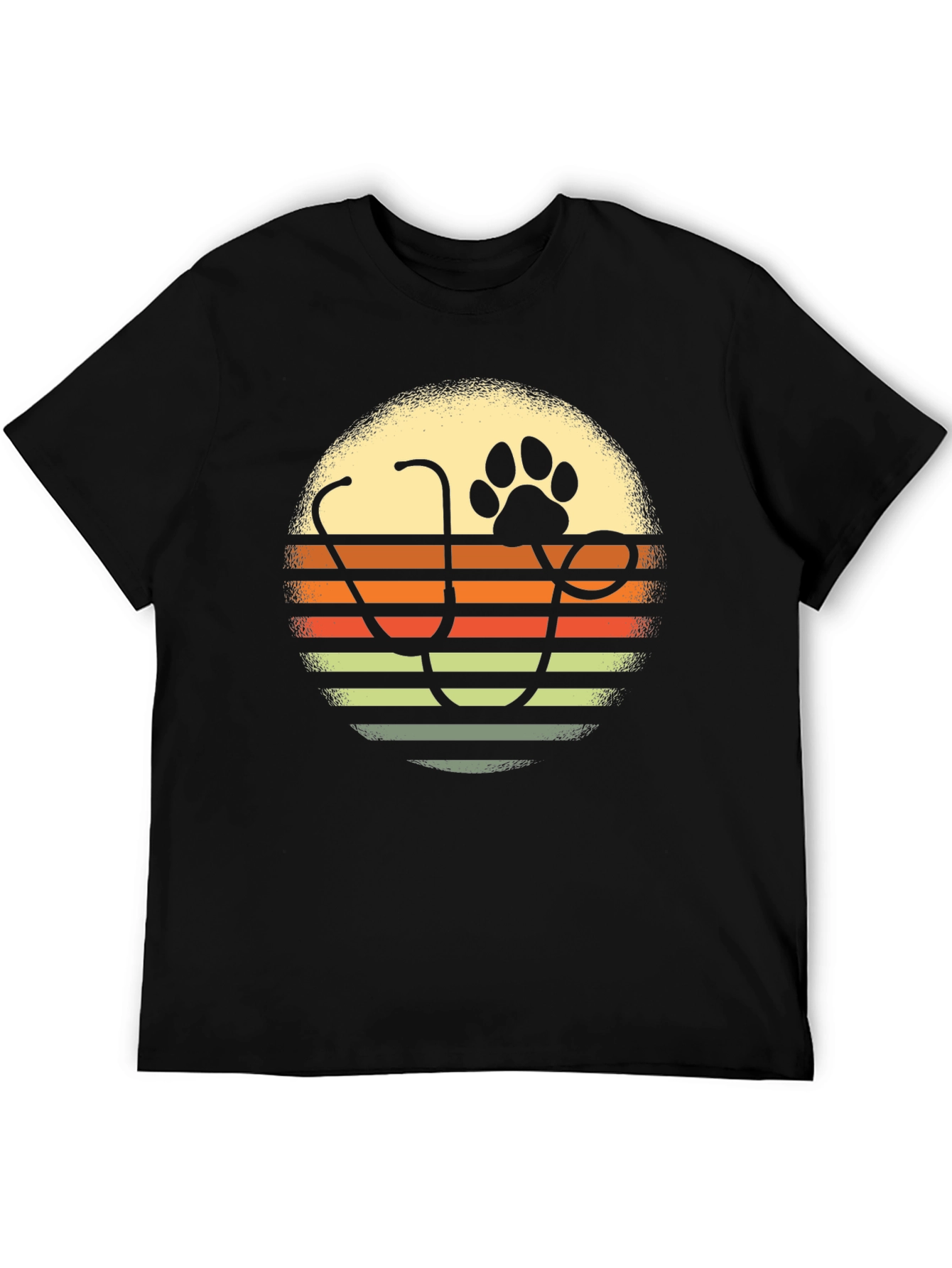 Veterinarian Paw Print Sunset Graphic T-Shirt