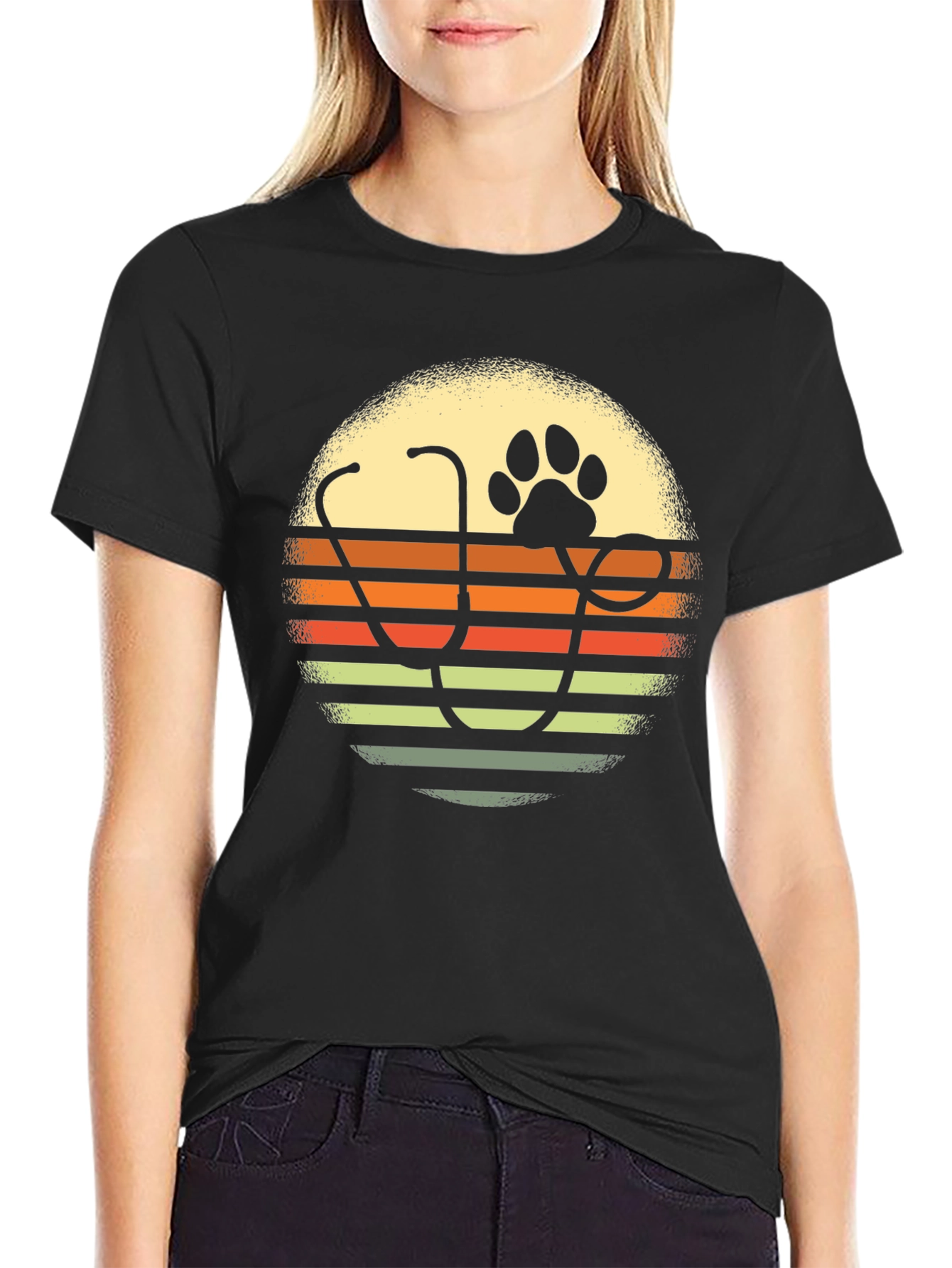 Veterinarian Paw Print Sunset Graphic T-Shirt