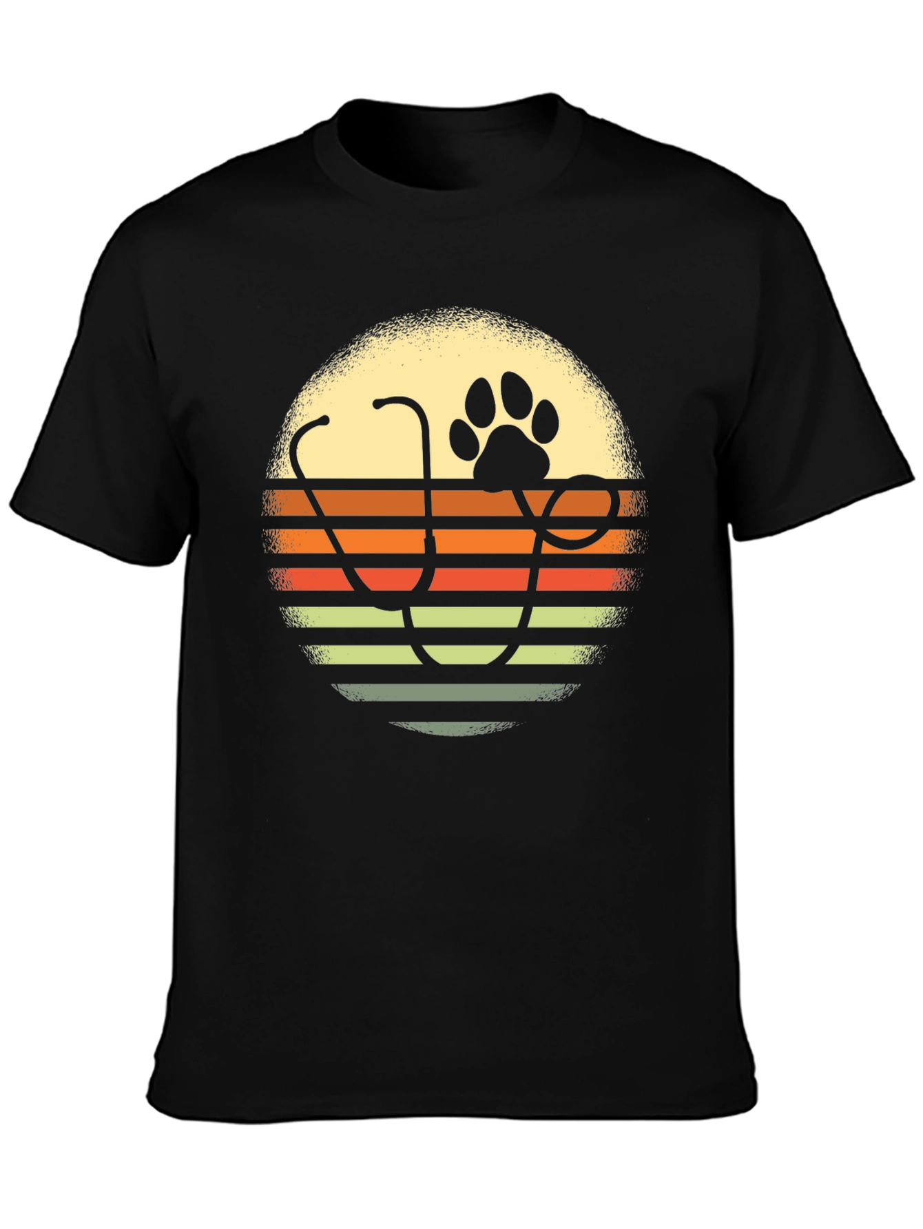 Veterinarian Paw Print Sunset Graphic T-Shirt