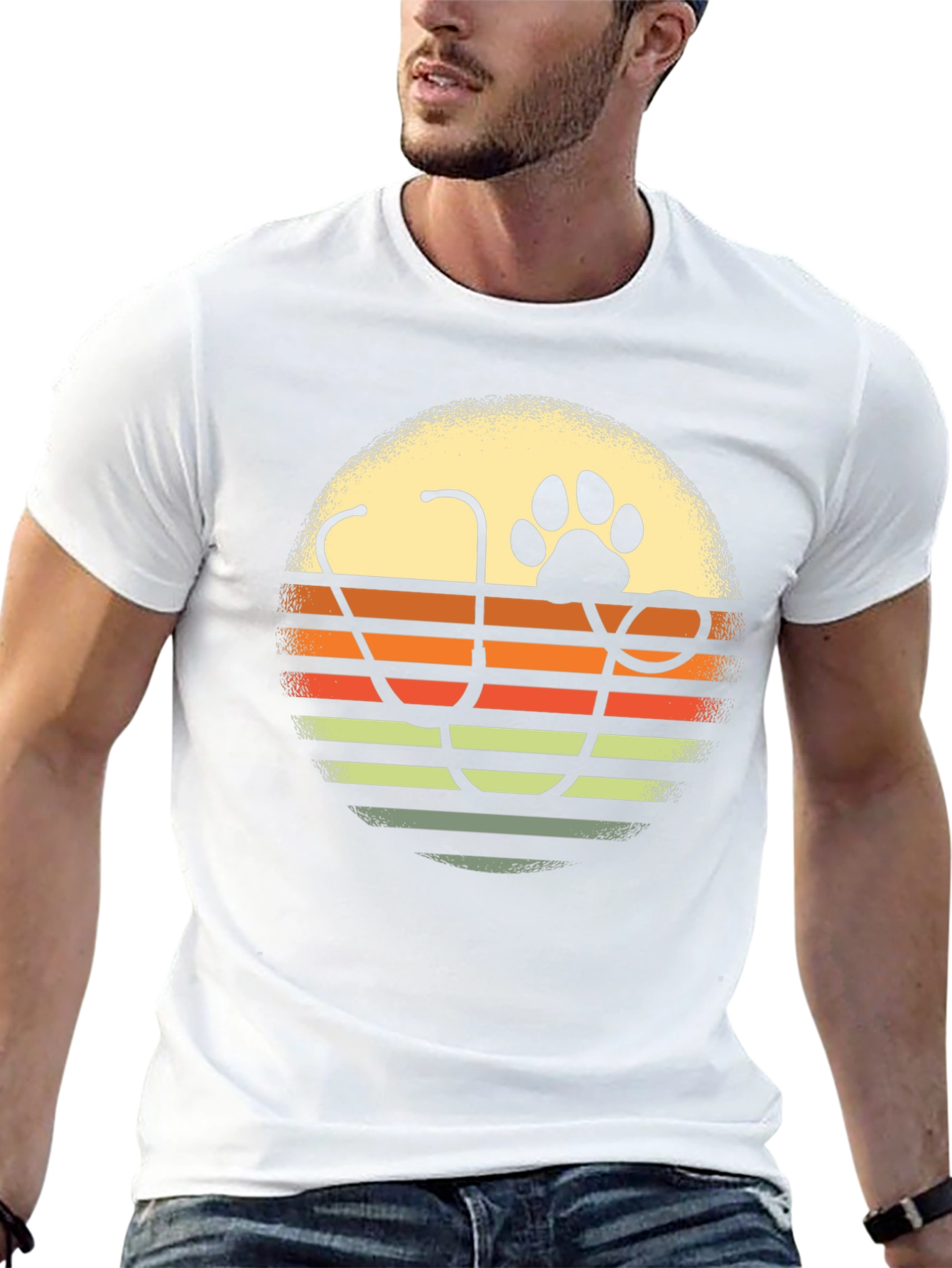 Veterinarian Paw Print Sunset Graphic T-Shirt