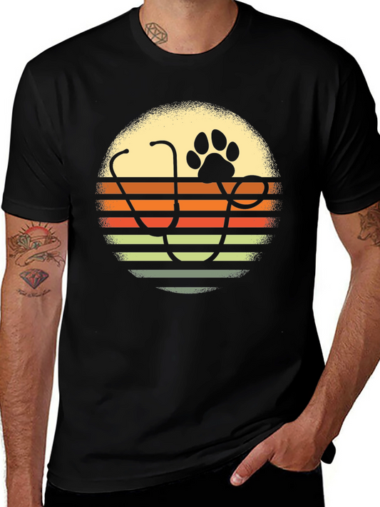 Veterinarian Paw Print Sunset Graphic T-Shirt