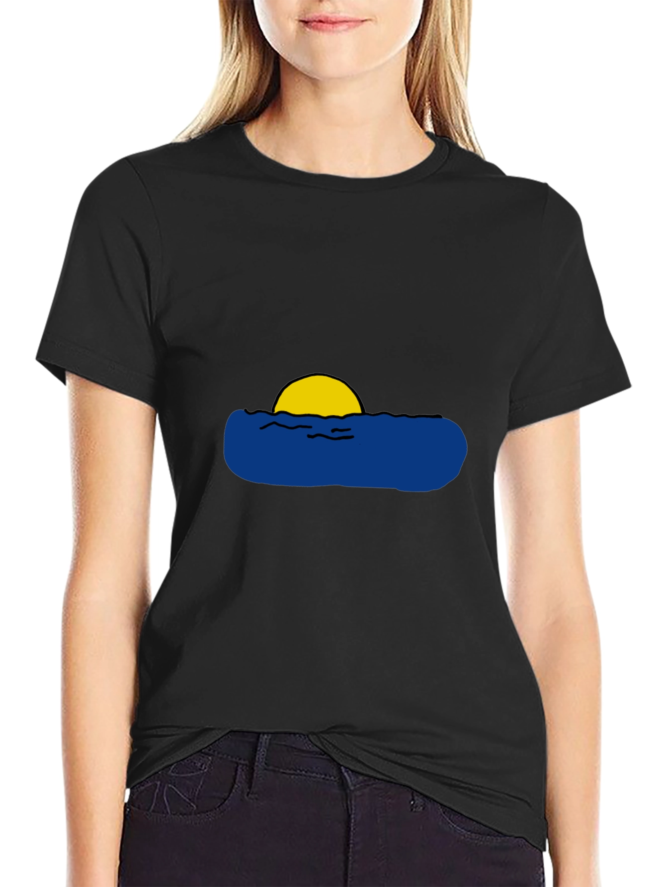Sunset Waves Graphic Black T-Shirt