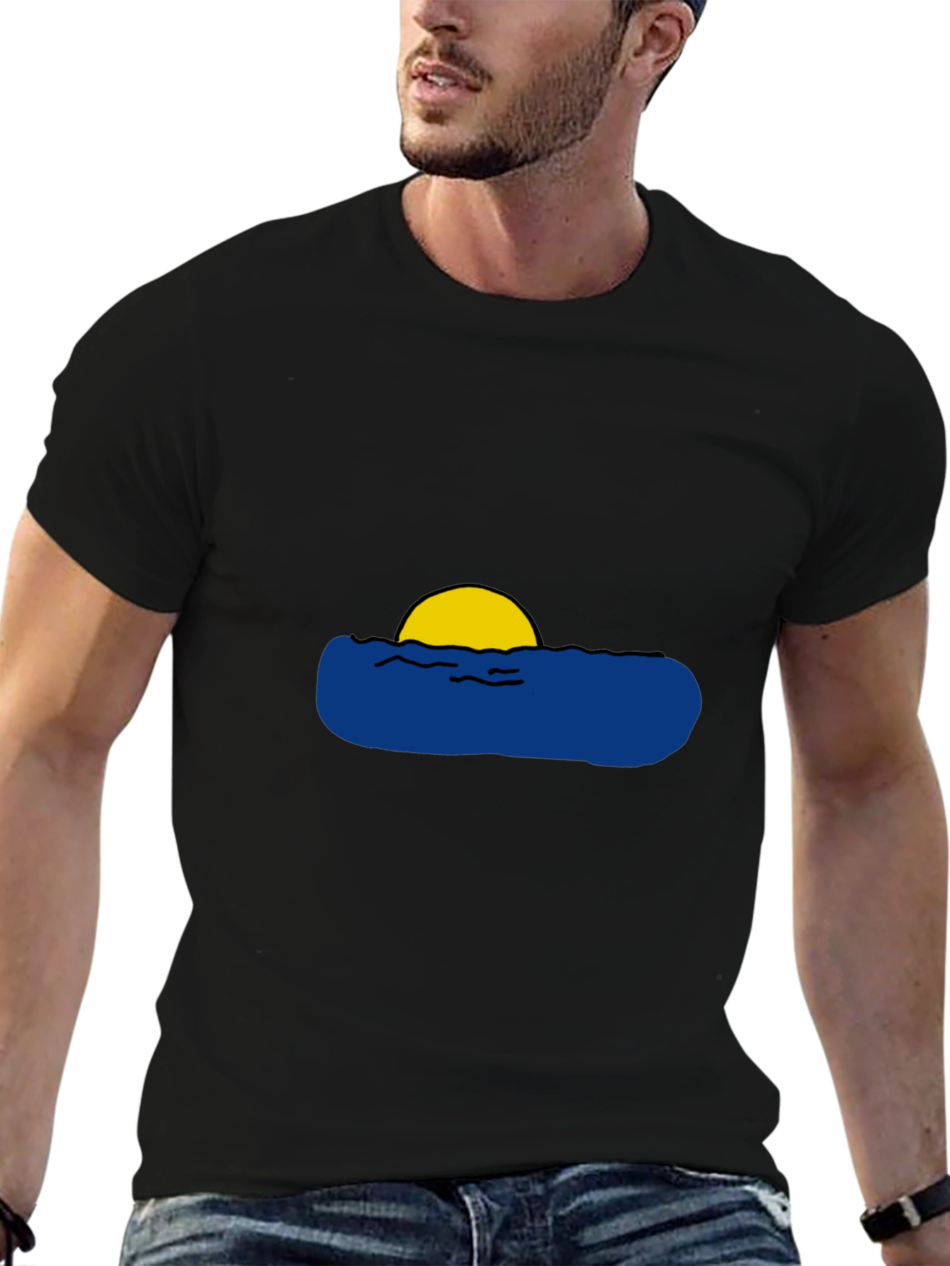 Sunset Waves Graphic Black T-Shirt