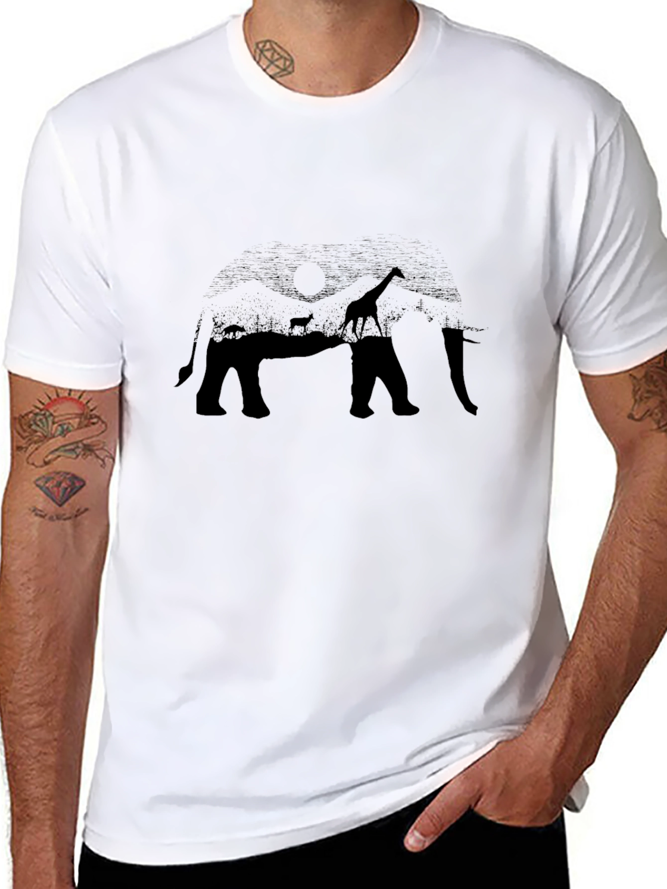 Elephant Silhouette Graphic Tee - Black