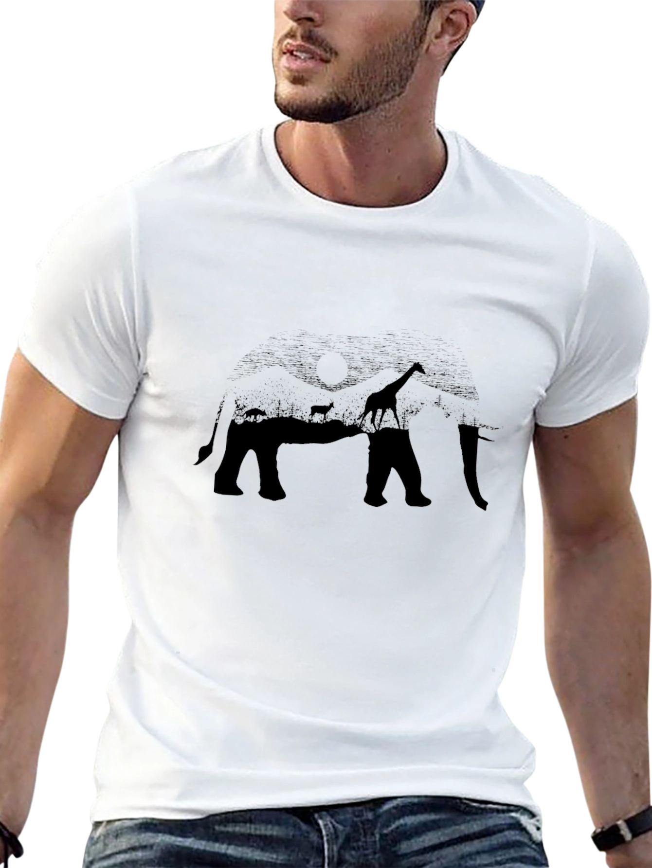 Elephant Silhouette Graphic Tee - Black