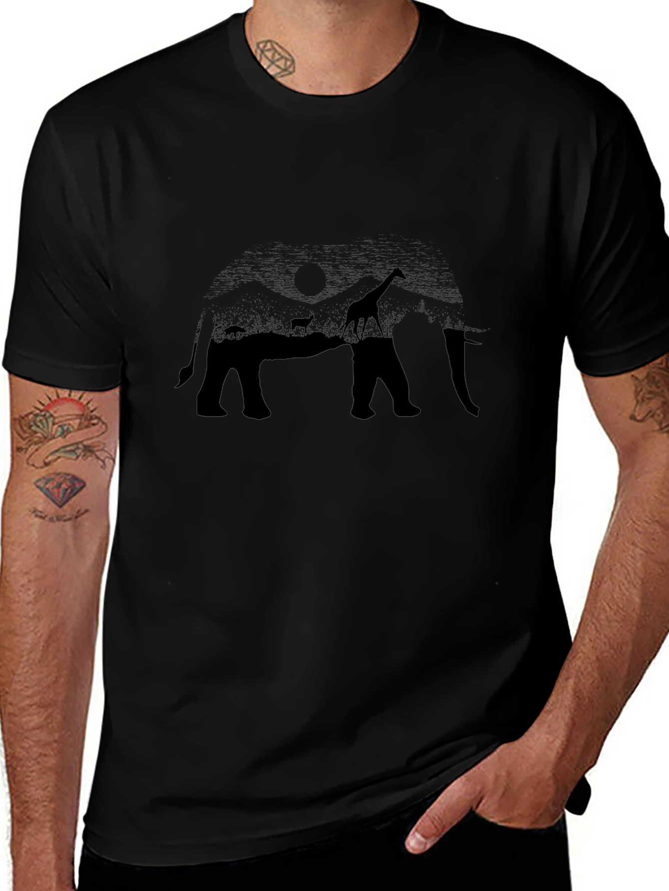 Elephant Silhouette Graphic Tee - Black
