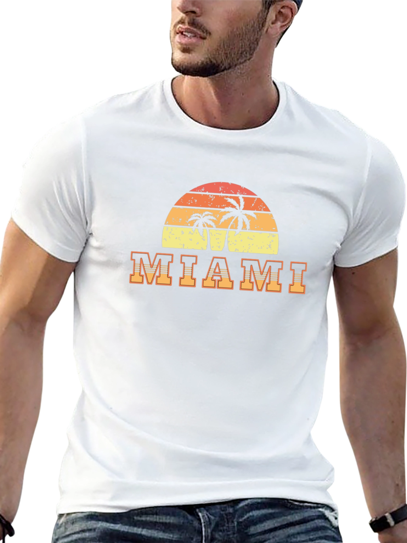 Miami Palm Tree Sunset Graphic T-Shirt