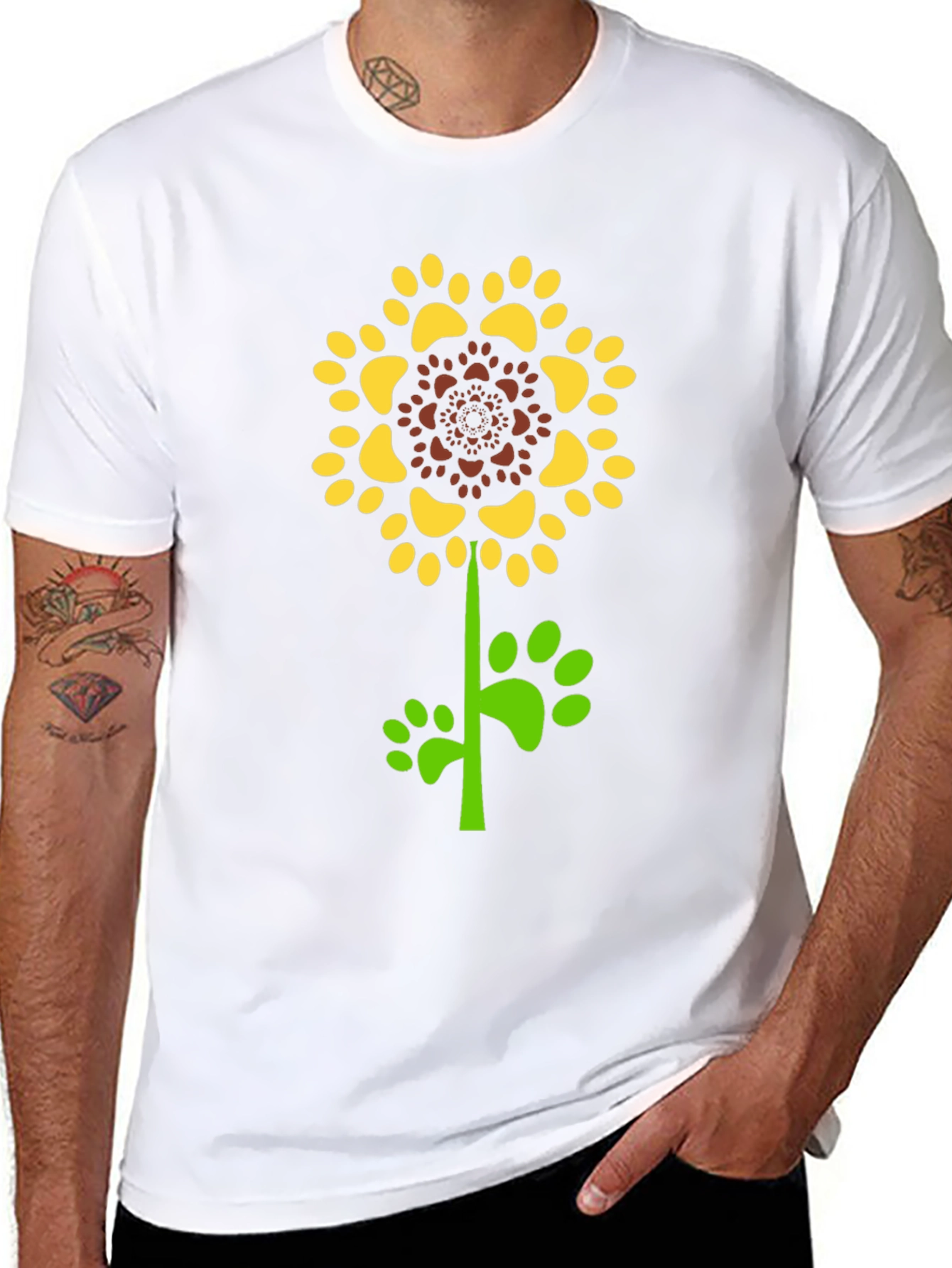 Paw Print Sunflower Black T-Shirt