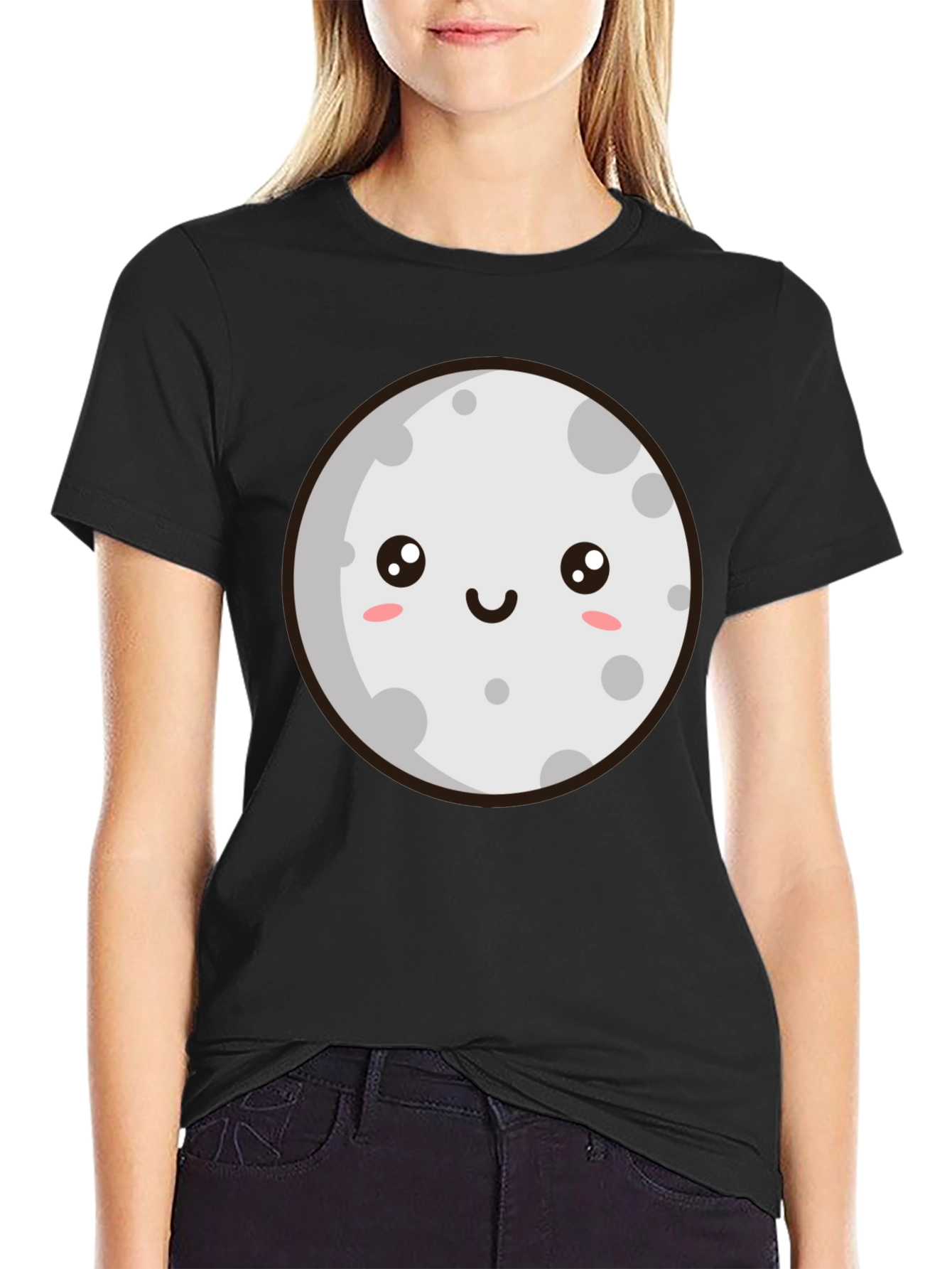 Cute Moon Graphic Tee - Black Unisex T-Shirt