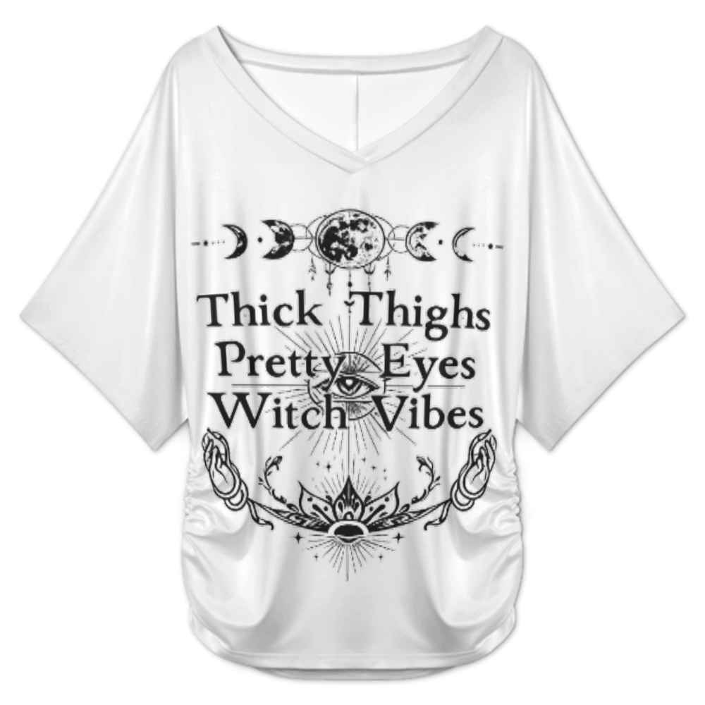 Thick Thighs Pretty Eyes Witch Vibes Graphic Tee – Gothic Moon Phase Aesthetic Shirt(z434)